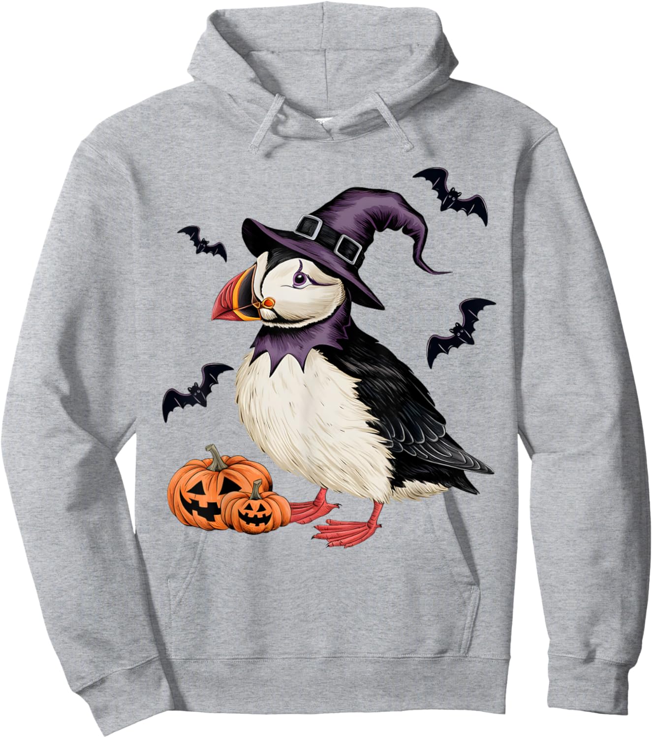 Puffin Bird Halloween Costume Scary Pumpkin Bat Witch Hoodie - Hoodie | Ash