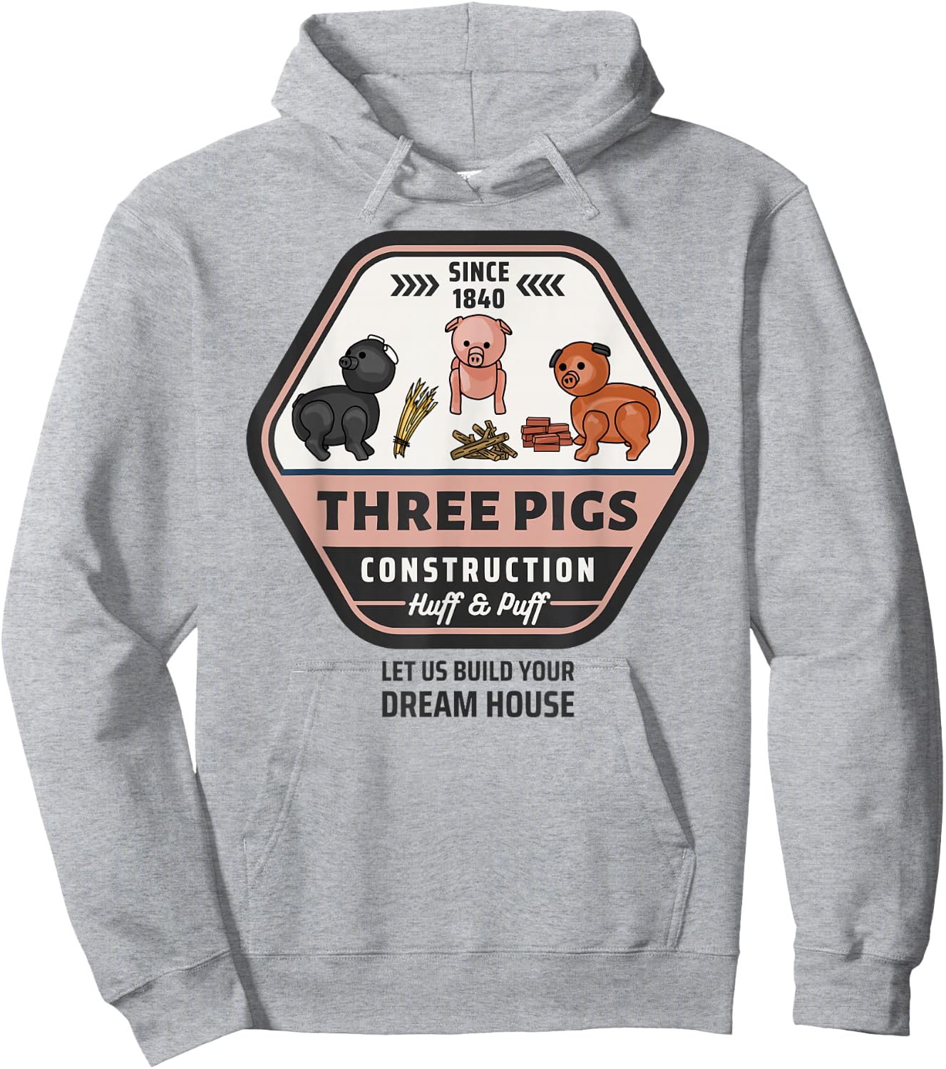 Three Pigs Construction Co. Logo Hoodie - Hoodie | Ash