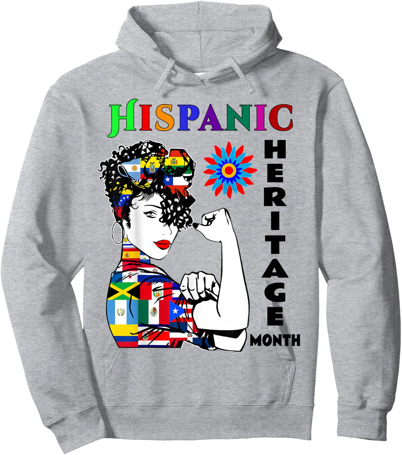 Hispanic Heritage Month Woman Latino Countries Flag Hoodie - Hoodie | Ash
