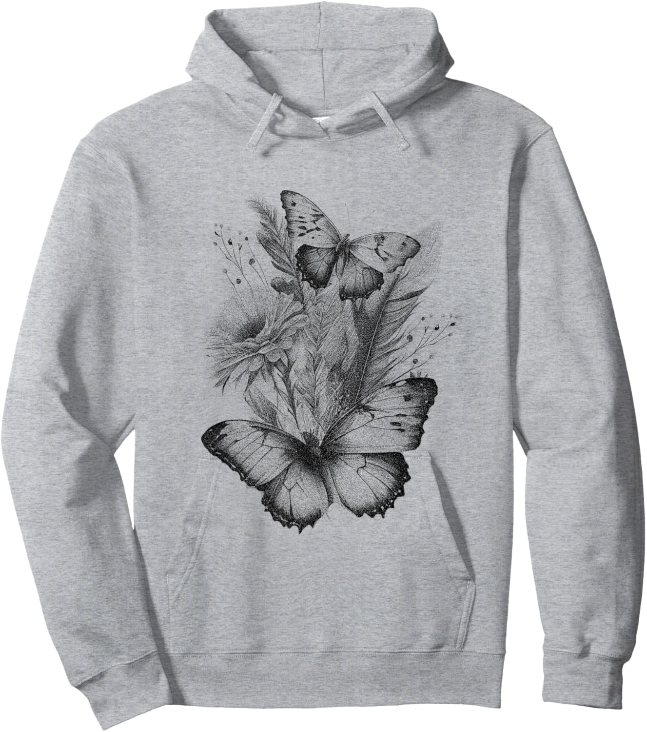 Wildflowers and Butterflies Vintage Floral Graphic Hoodie - Hoodie | Ash