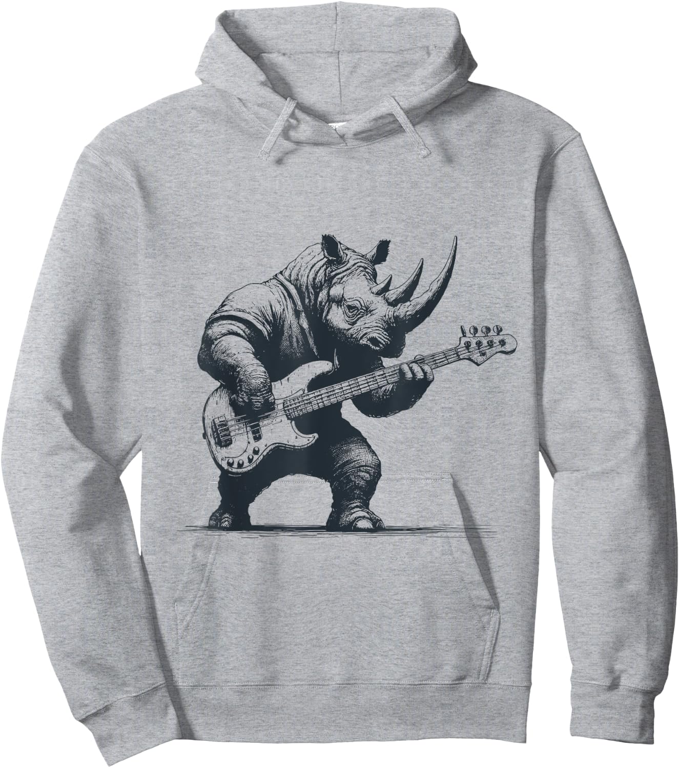 Rhino Funny Playing Bass Guitar Cute Rockin' Rhino Hoodie - Hoodie | Ash