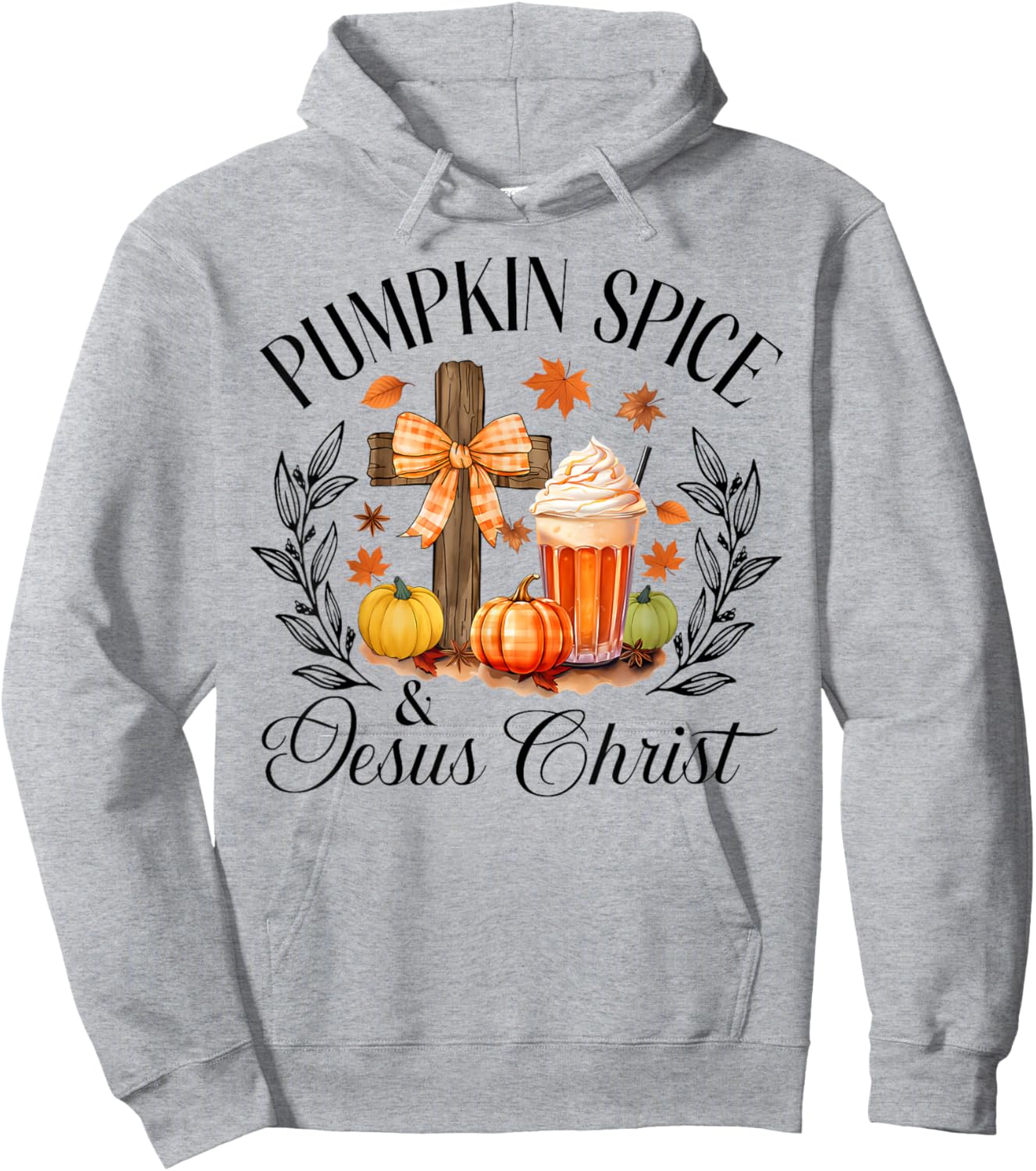 Pumpkin Spice And Jesus Christ Cross Pumpkin Christian Hoodie - Hoodie | Ash