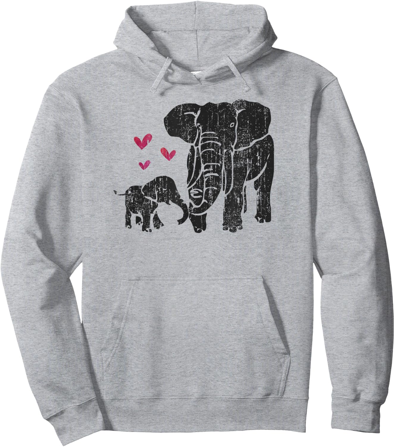 Elephant Mother & Baby African Elephant Distressed Graphic Hoodie - Hoodie | Ash