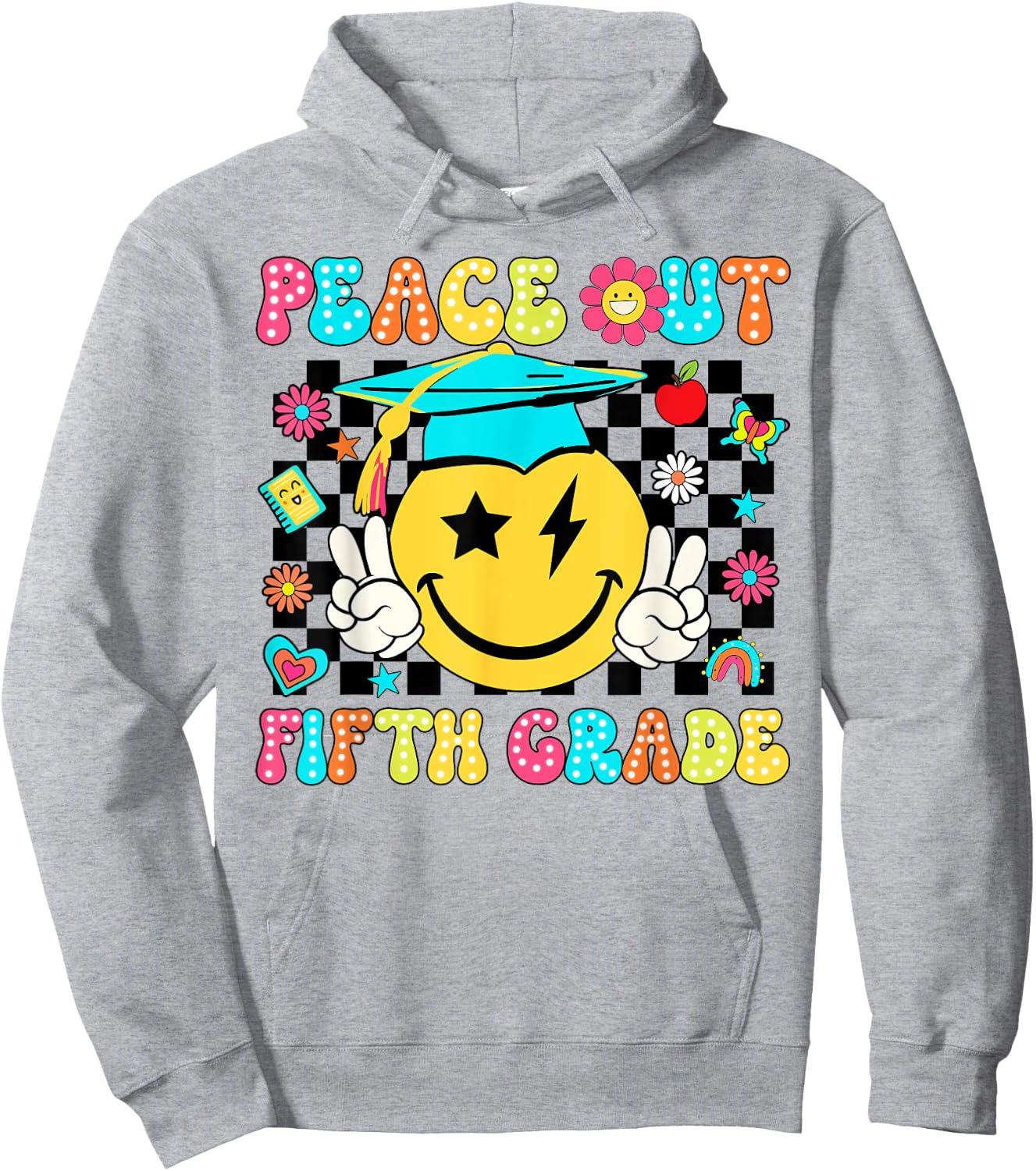 Peace Out Fifth Grade Cute Groovy Last Day Of 5th Grade Hoodie - Hoodie | Ash