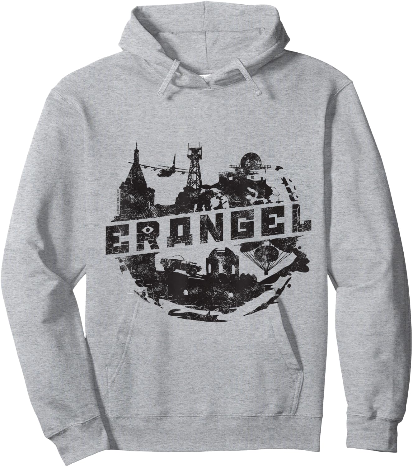PUBG Erangel Logo - Men's Grey Cotton Polyester Blend Short Sleeve Classic Fit Collarless - Small Hoodie - Hoodie | Ash