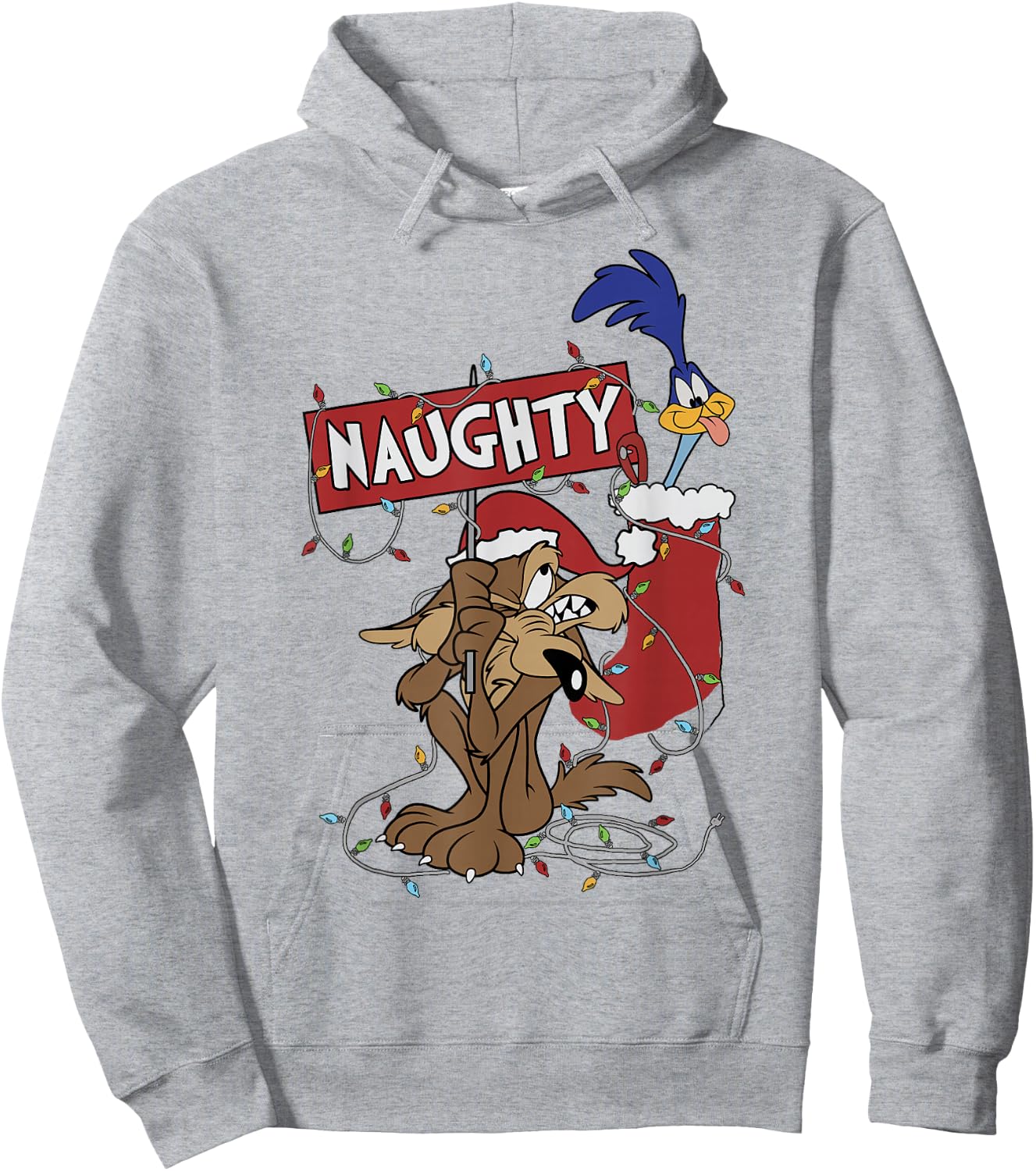 Looney Tunes Christmas Wile E. Coyote & Road Runner Naughty Hoodie - Hoodie | Ash