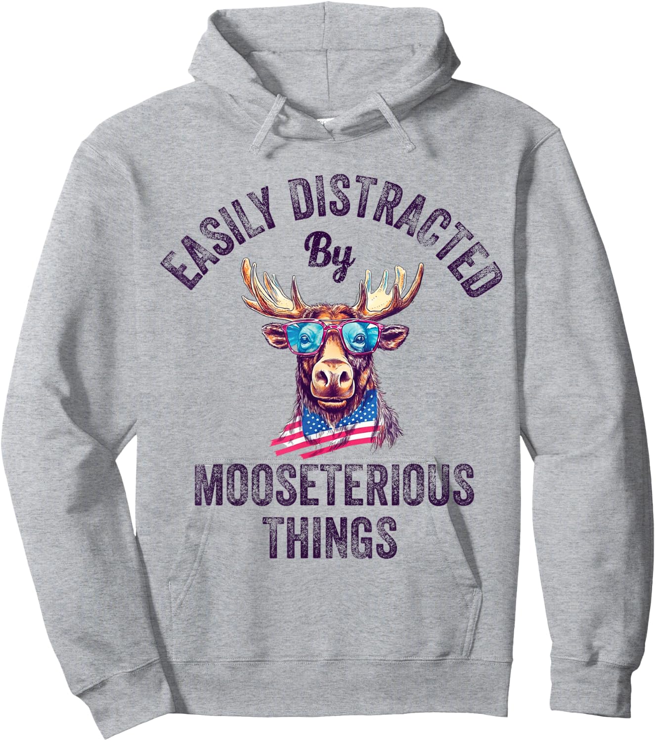 Easily Distracted By Mooseterious Things Funny Elk Moose Hoodie - Hoodie | Ash