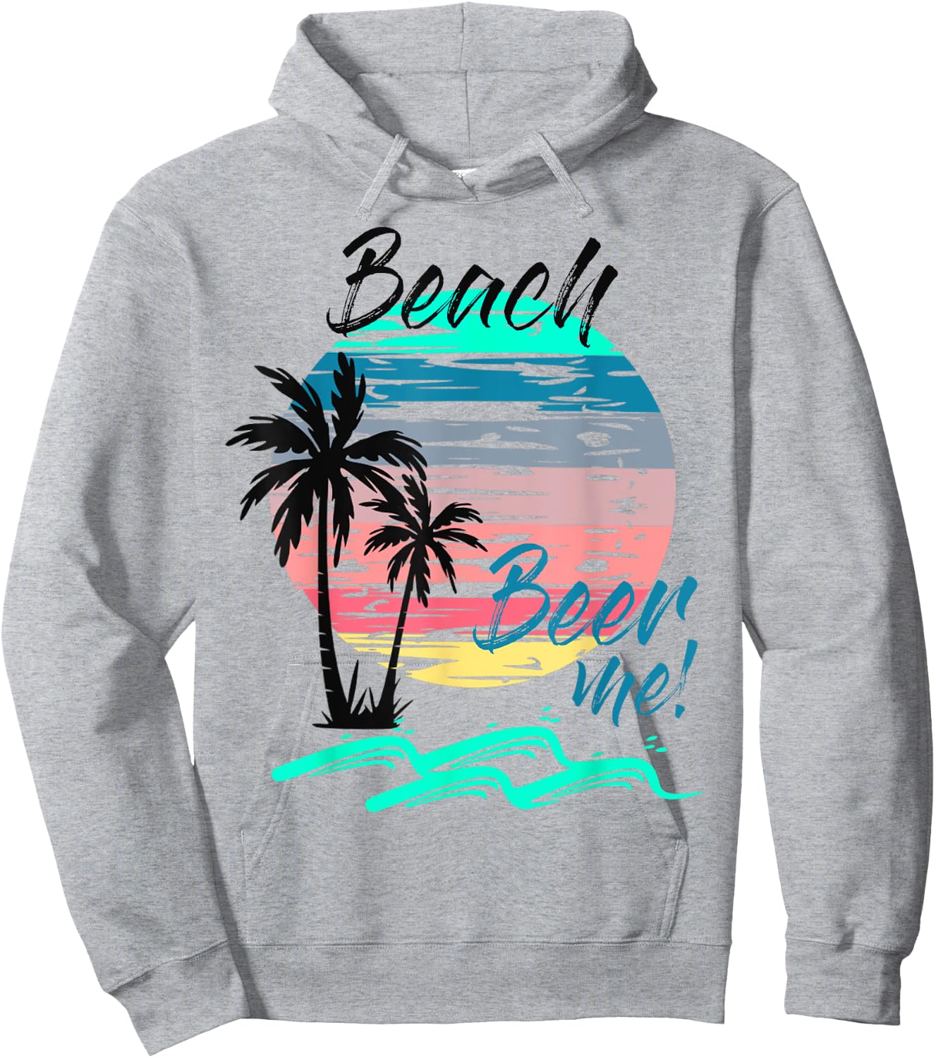 Beer Me Funny Drinking Beach Retro Sunset Palm Trees Summer Men Women Hoodie - Hoodie | Ash