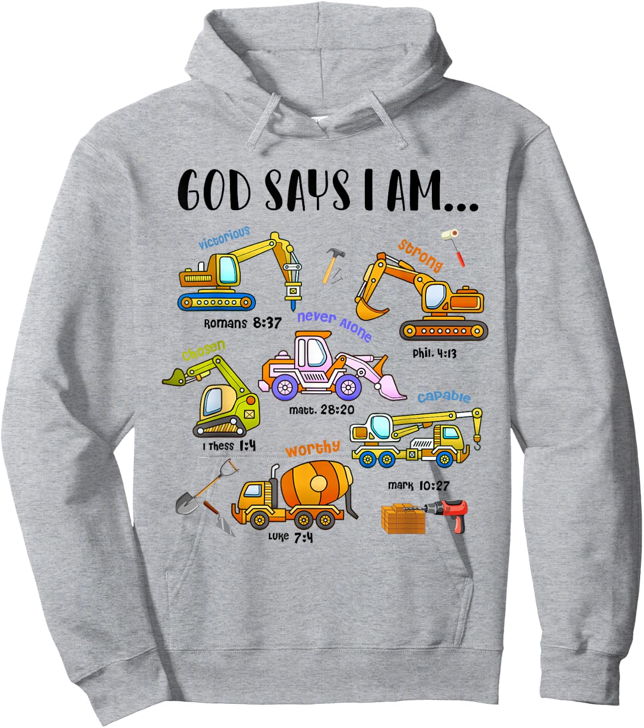 God Says I Am Cute Construction Christian Toddler Boys Kids Hoodie - Hoodie | Ash