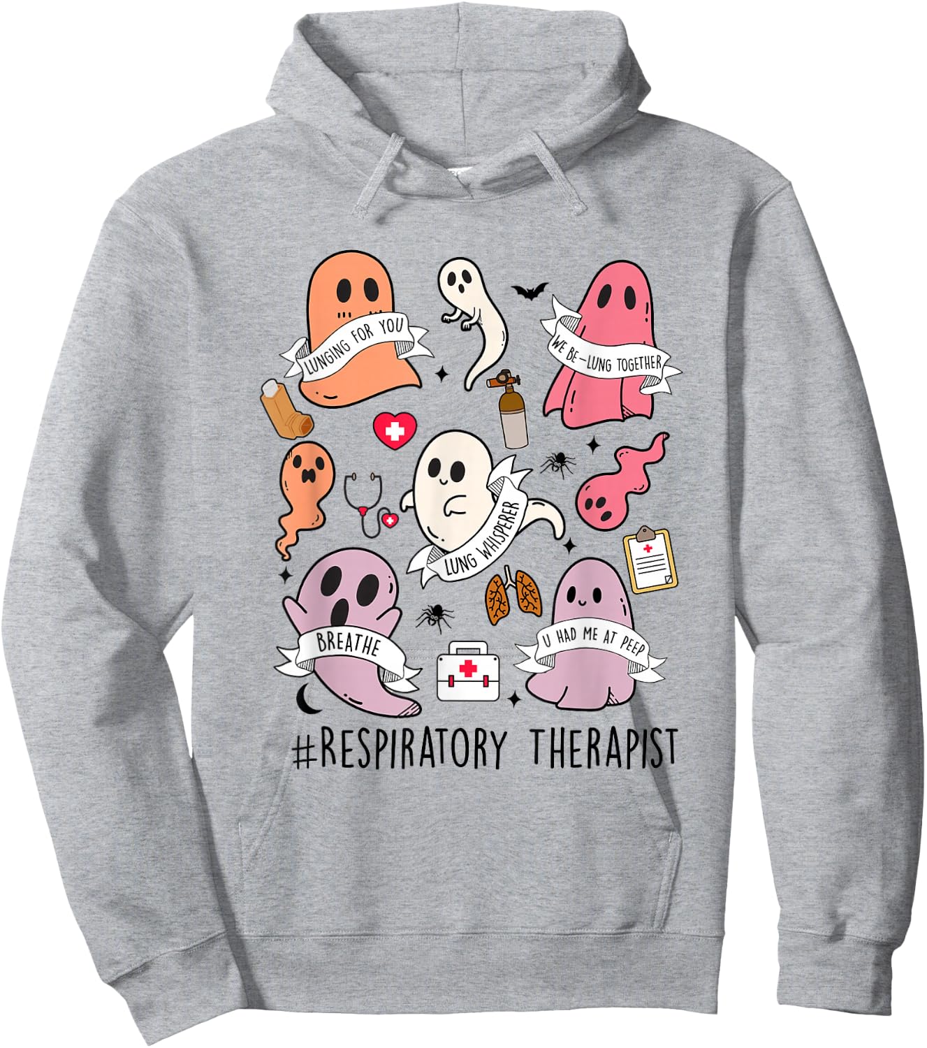 Respiratory Therapist Halloween ghost RT Respiratory Therapy Hoodie - Hoodie | Ash