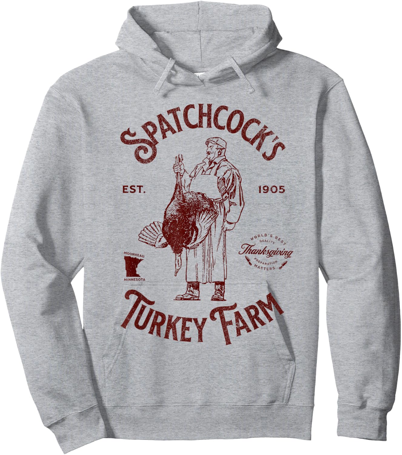 Spatchcock's Turkey Farm Vintage Distressed Thanksgiving Hoodie - Hoodie | Ash