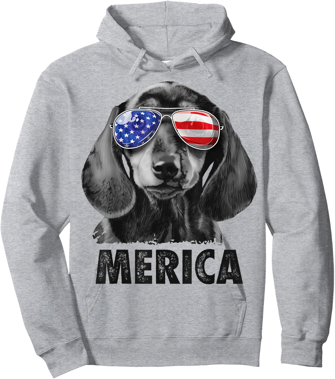 Dachshund 4th of July Merica Men American Flag Sunglasses Hoodie - Hoodie | Ash