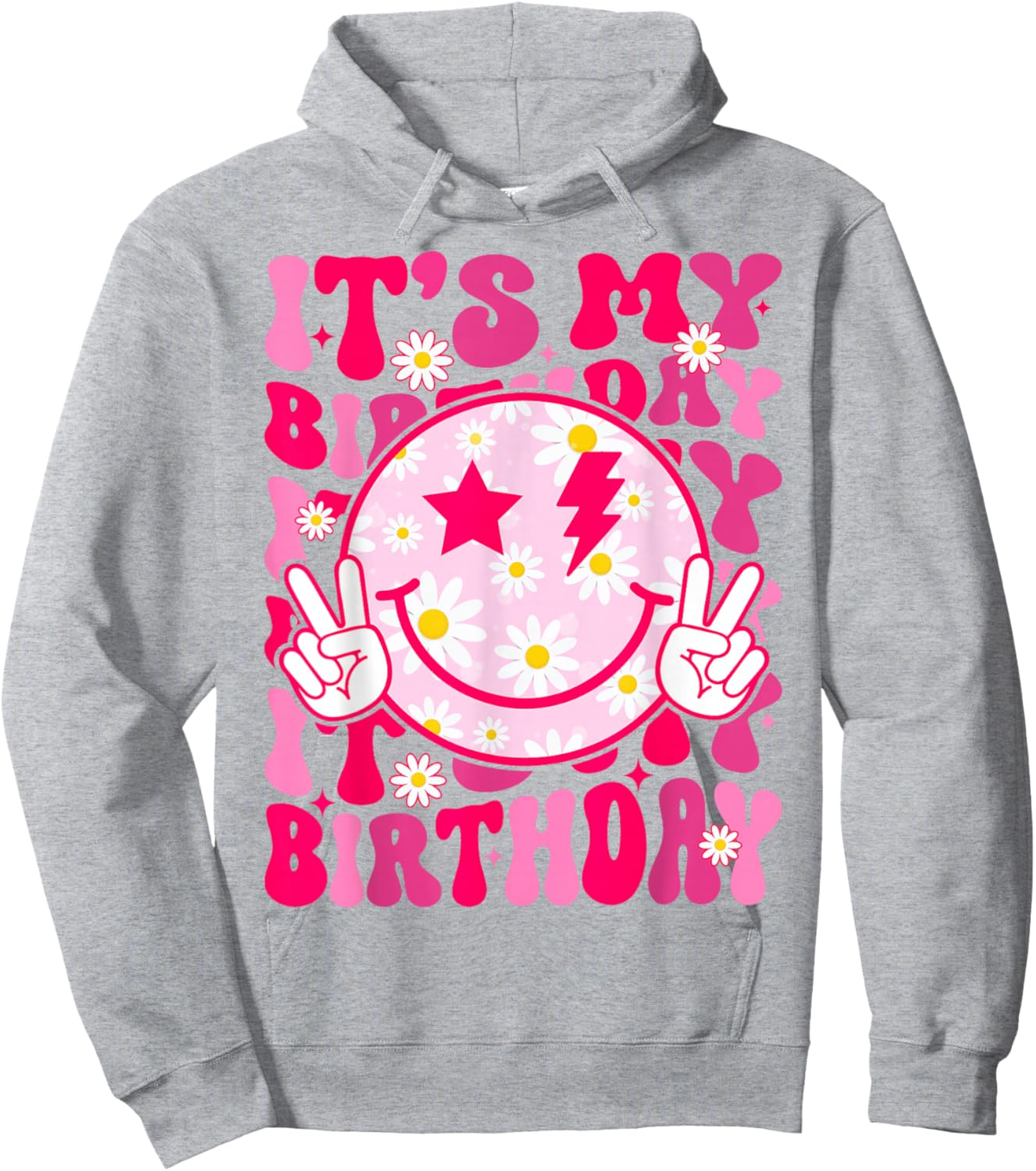 Groovy It's My Birthday Women Teens Girls Preppy Smile Face Hoodie - Hoodie | Ash