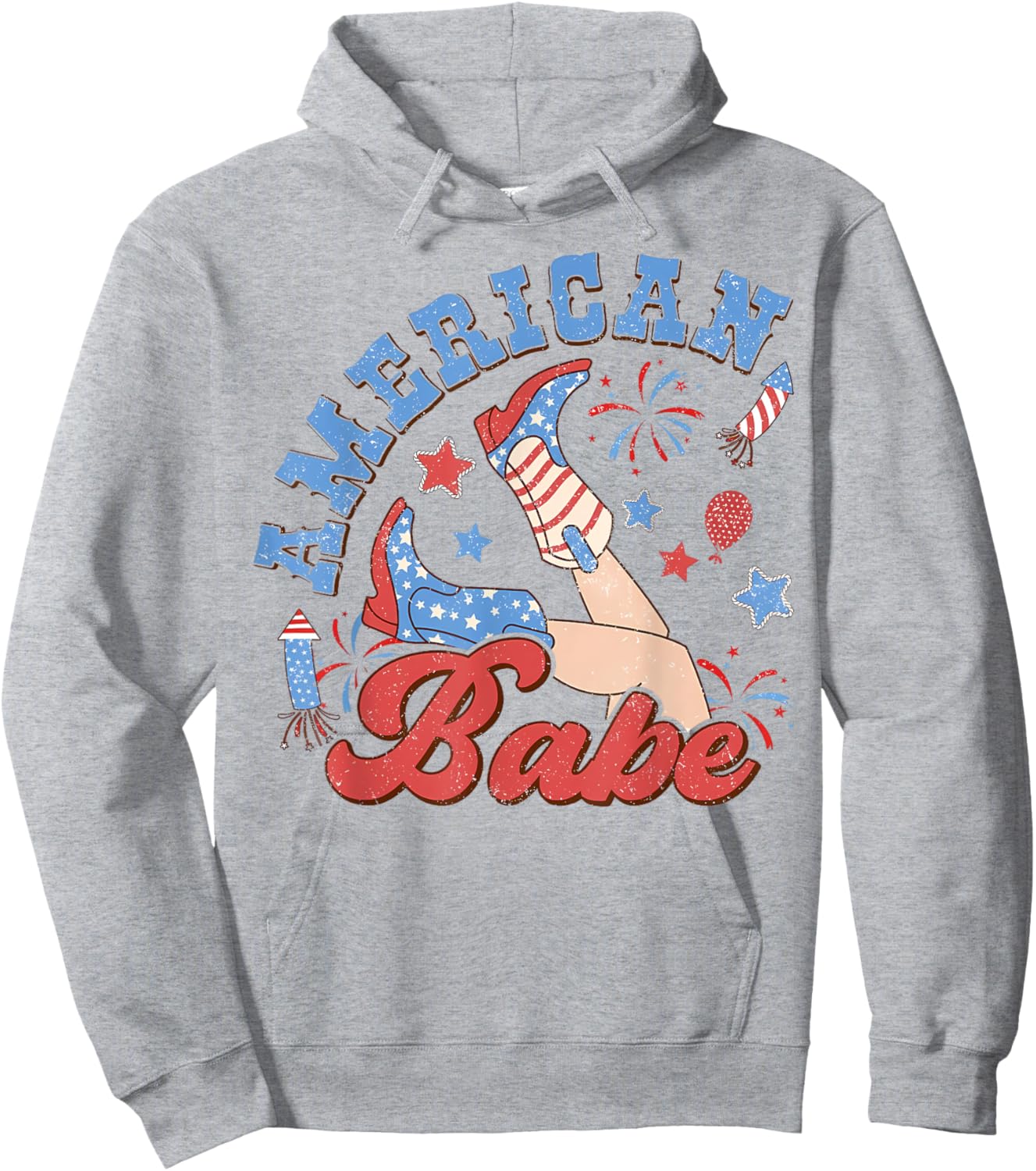 Retro American Girls Babe 4th Of July Western Cowgirl Boots Hoodie - Hoodie | Ash