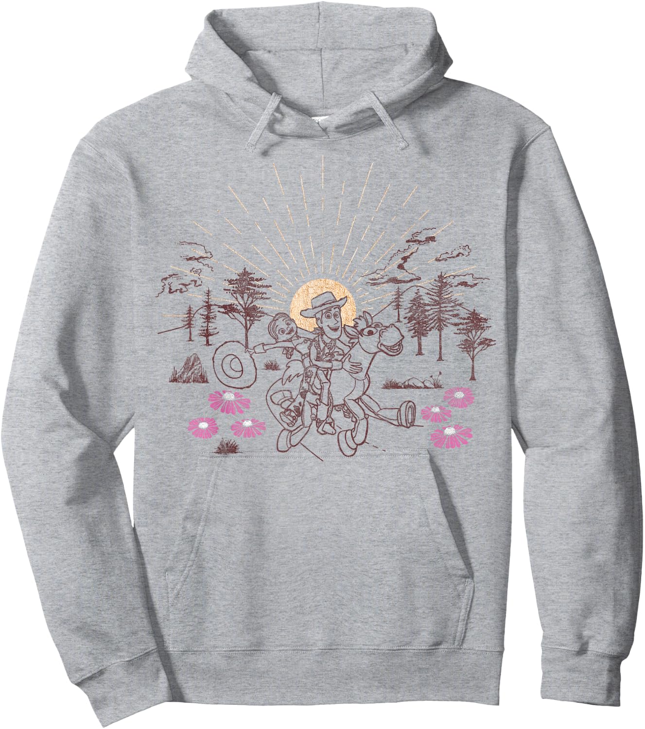 Disney Pixar Toy Story Woody Jessie Bullseye Line Art Hoodie - Hoodie | Ash
