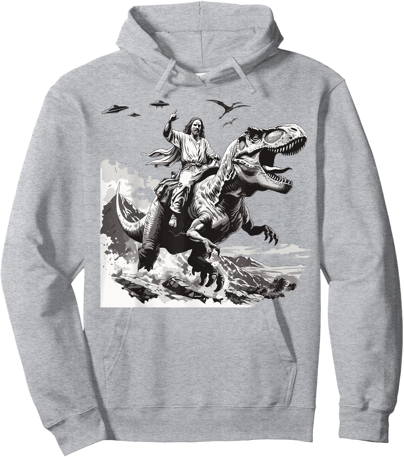 Jesus riding a dinosaur christian Religious motives funny Hoodie - Hoodie | Ash