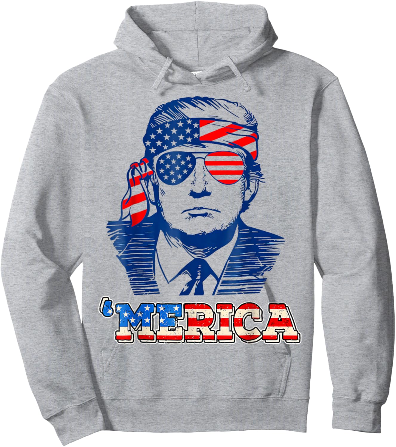 'MERICA TRUMP Happy 4th Of July Trump American Flag Women Girls Kids Men Hoodie - Hoodie | Ash