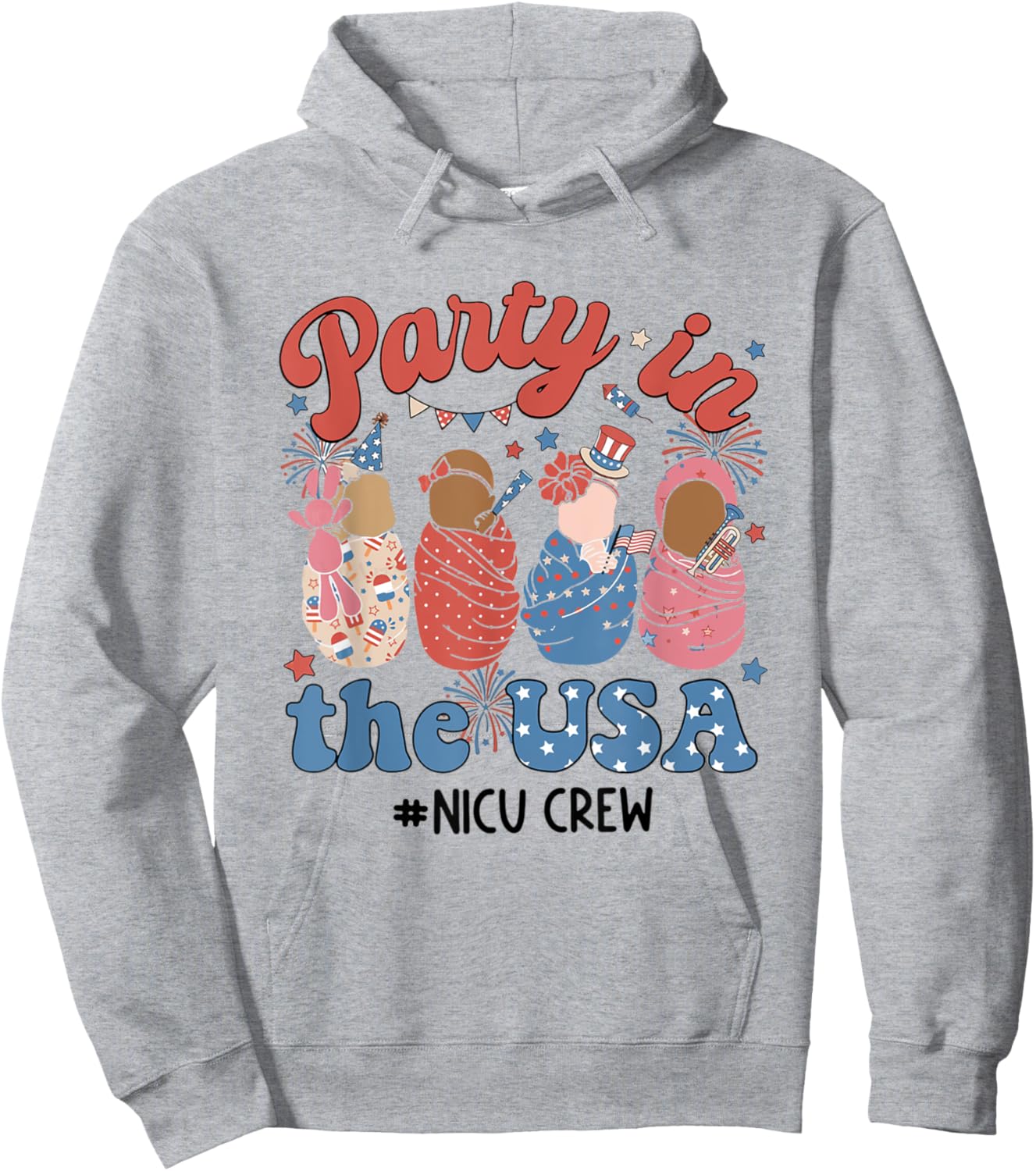Retro Party In The USA NICU Crew 4th Of July NICU Nurse Men Hoodie - Hoodie | Ash