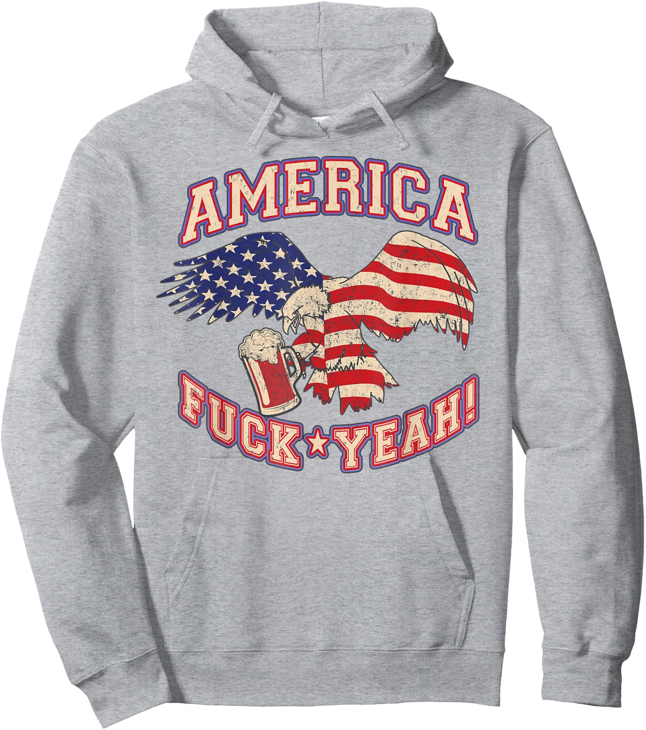 America Fuck Yeah Bald Eagle Beer 4th of July Vintage Hoodie - Hoodie | Ash