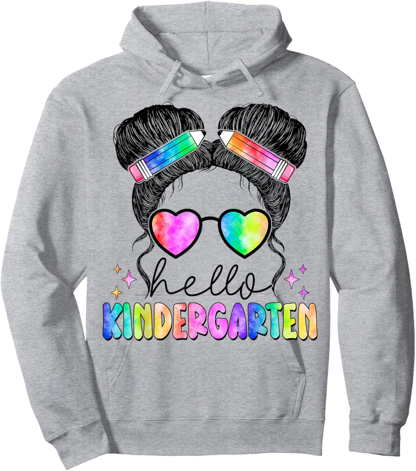 Hello Kindergarten Messy Hair Bun Girl Back To School Gift Hoodie - Hoodie | Ash