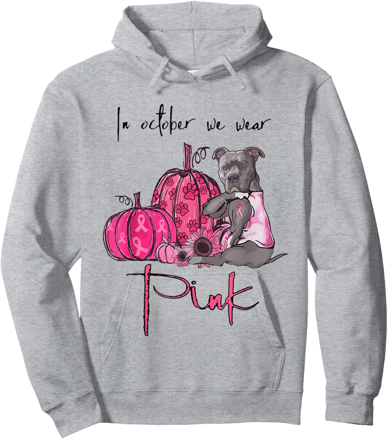 In October We Wear Pink - Breast Cancer Awareness Pitbull Hoodie - Hoodie | Ash