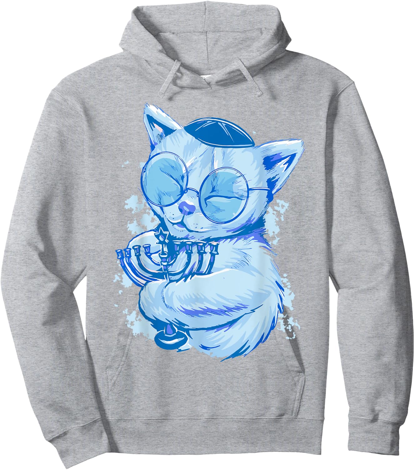 Funny Hanukkah Cat Jewish Chanukah Cat Menorah Adults Kids Hoodie - Hoodie | Ash