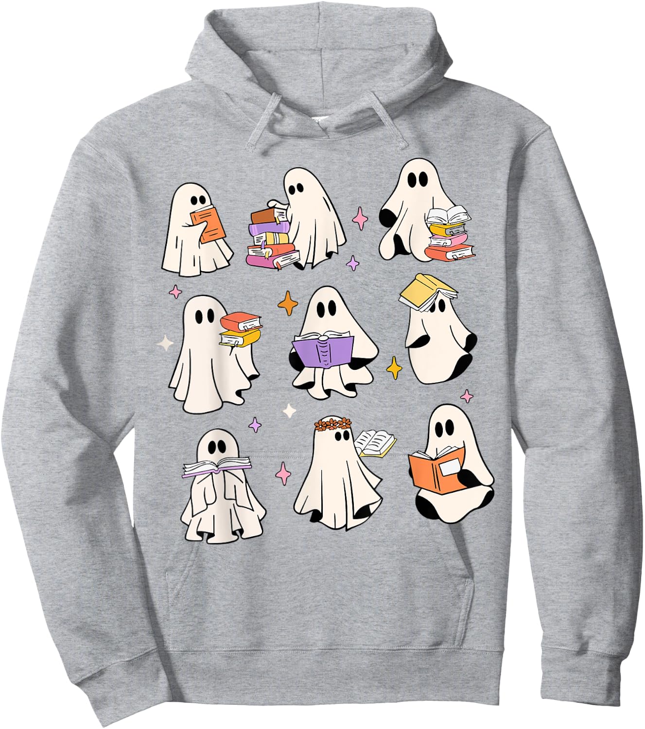 Vintage Halloween Reading Ghost Autumn Shirt Fall Spooky Hoodie - Hoodie | Ash