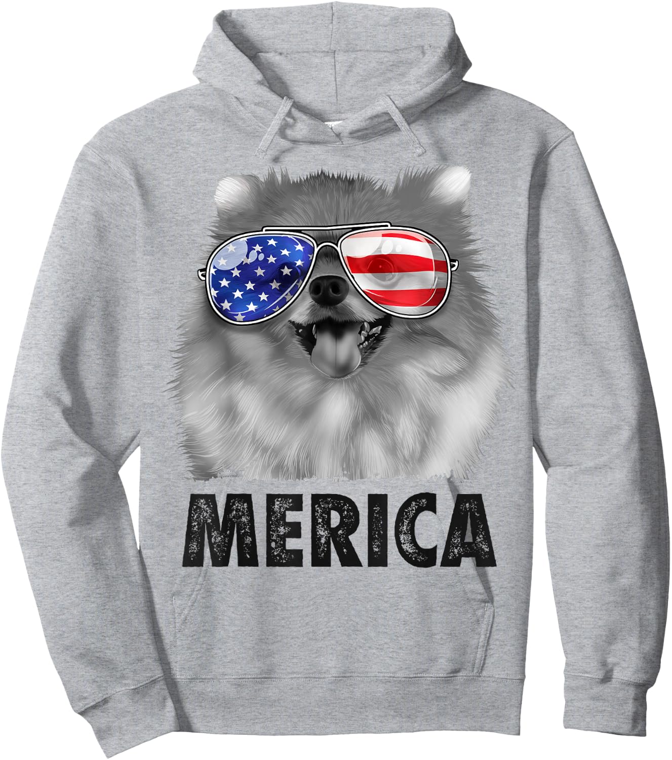 Pomeranian 4th of July Merica Men American Flag Pom Dog Hoodie - Hoodie | Ash