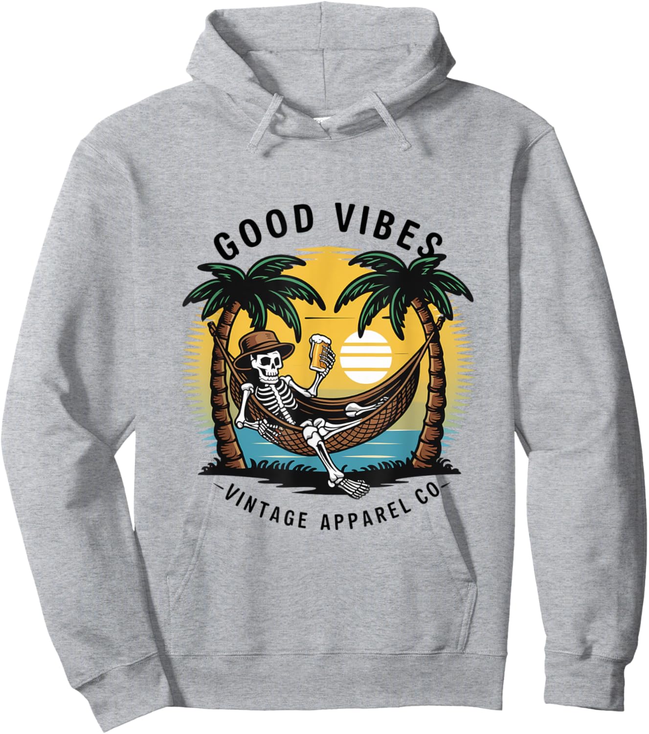 Good Vibes Skeleton Hammock Sunset Hoodie - Hoodie | Ash