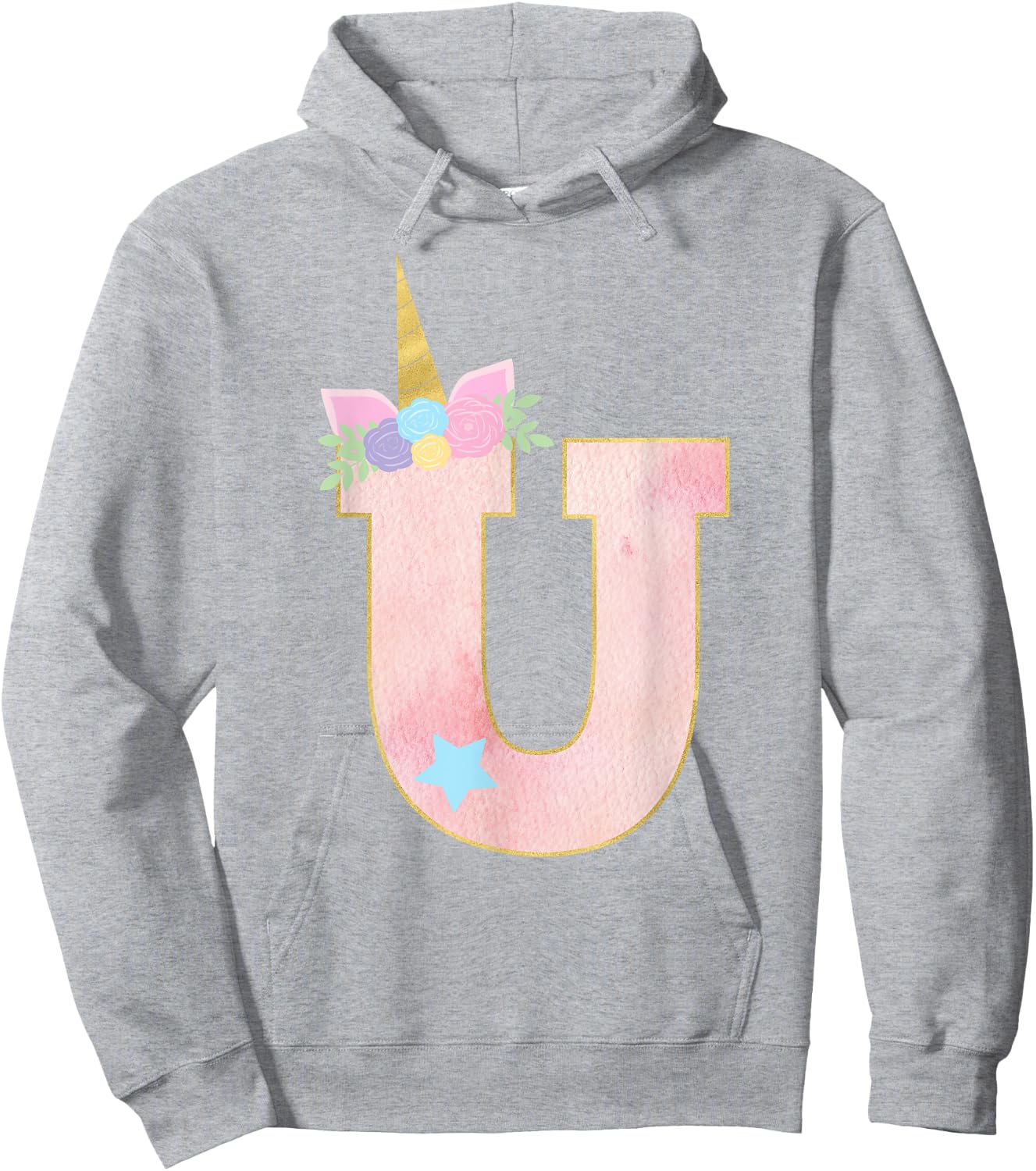 Initial Letter U Unicorn Monogram for Girls Unicorn Birthday Hoodie - Hoodie | Ash