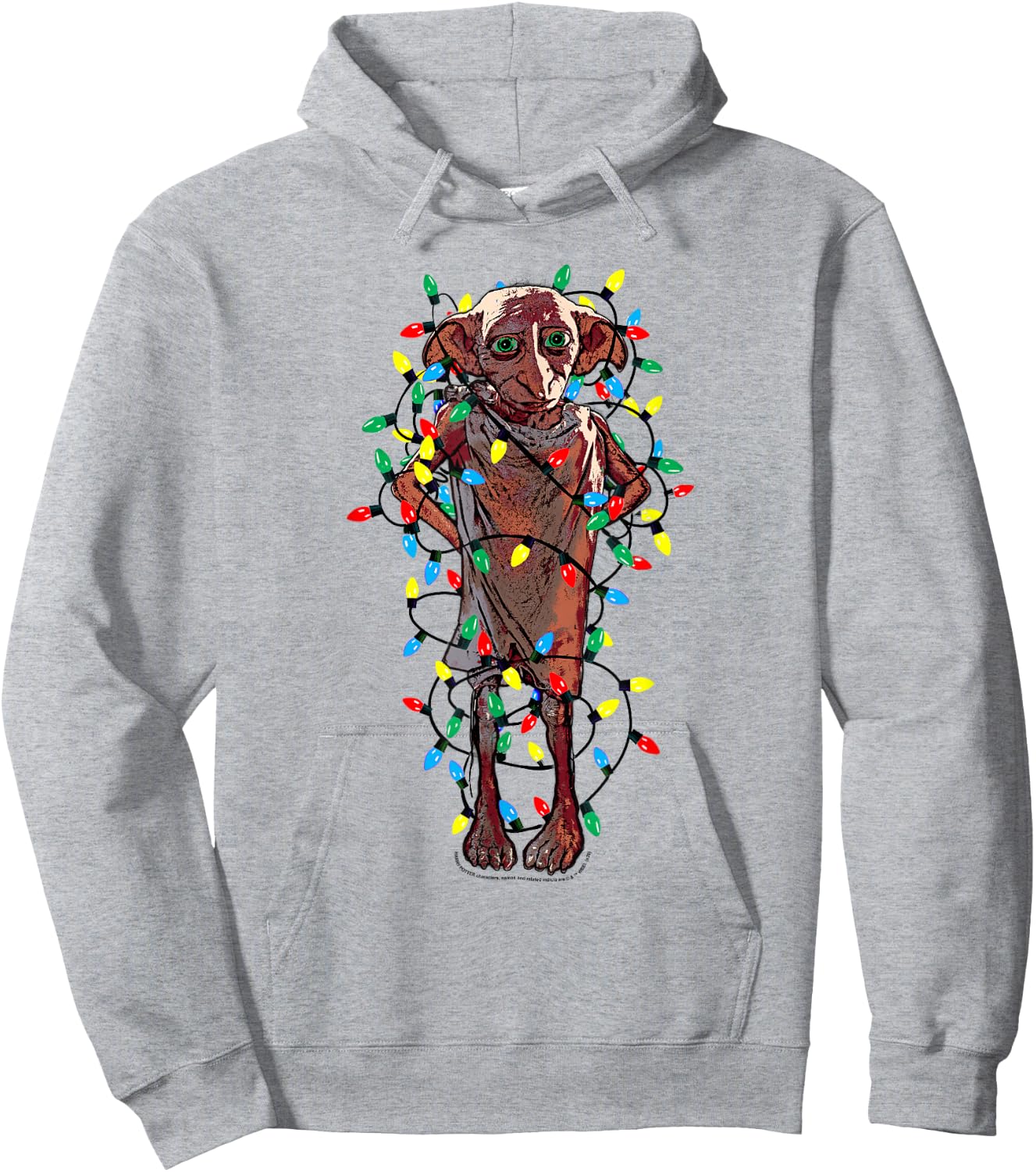 Harry Potter Christmas Dobby Christmas Lights Portrait Hoodie - Hoodie | Ash