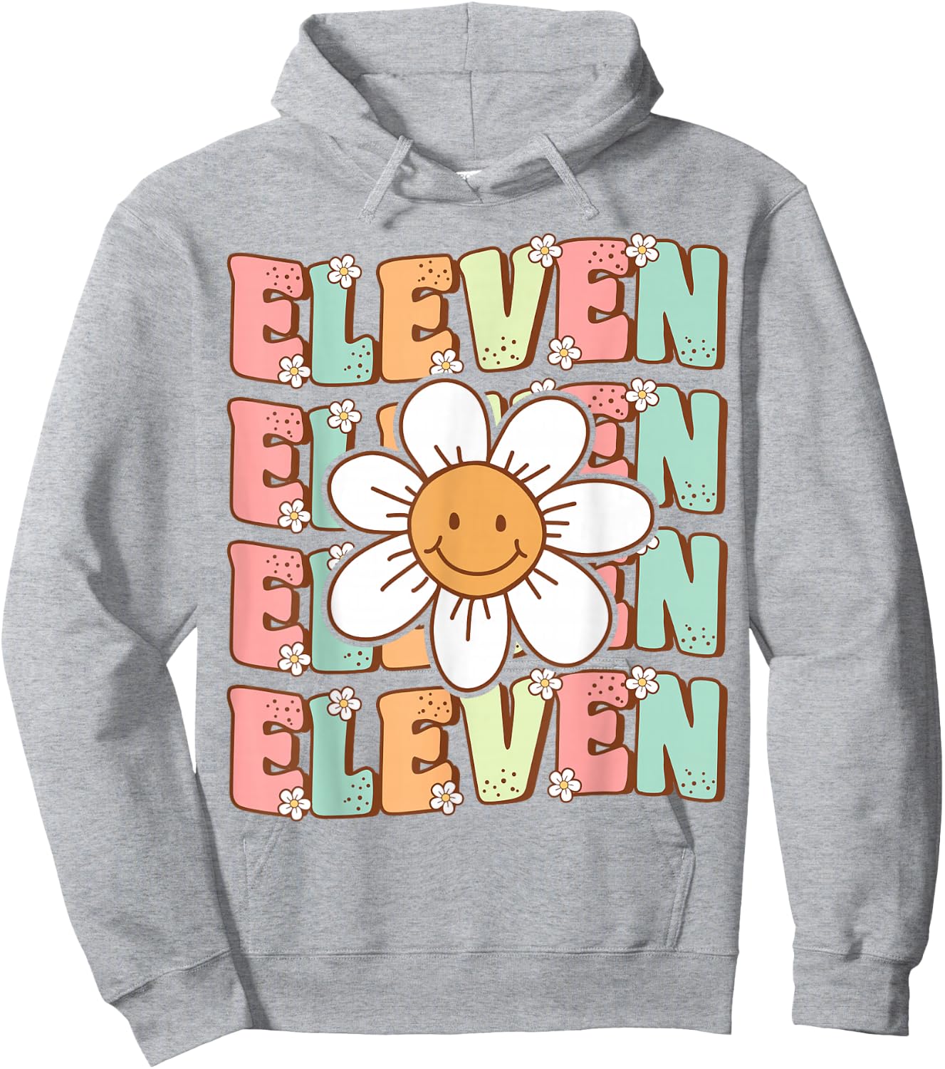 Cute Groovy 11th Birthday Party Daisy Flower Eleven Year Old Hoodie - Hoodie | Ash