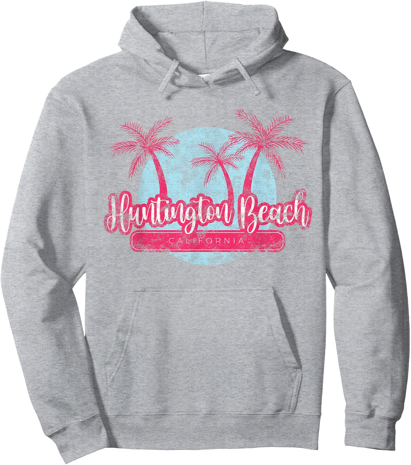 Huntington Beach California Retro Palm Tree Vintage Surf Men Women Girls Kids Hoodie - Hoodie | Ash