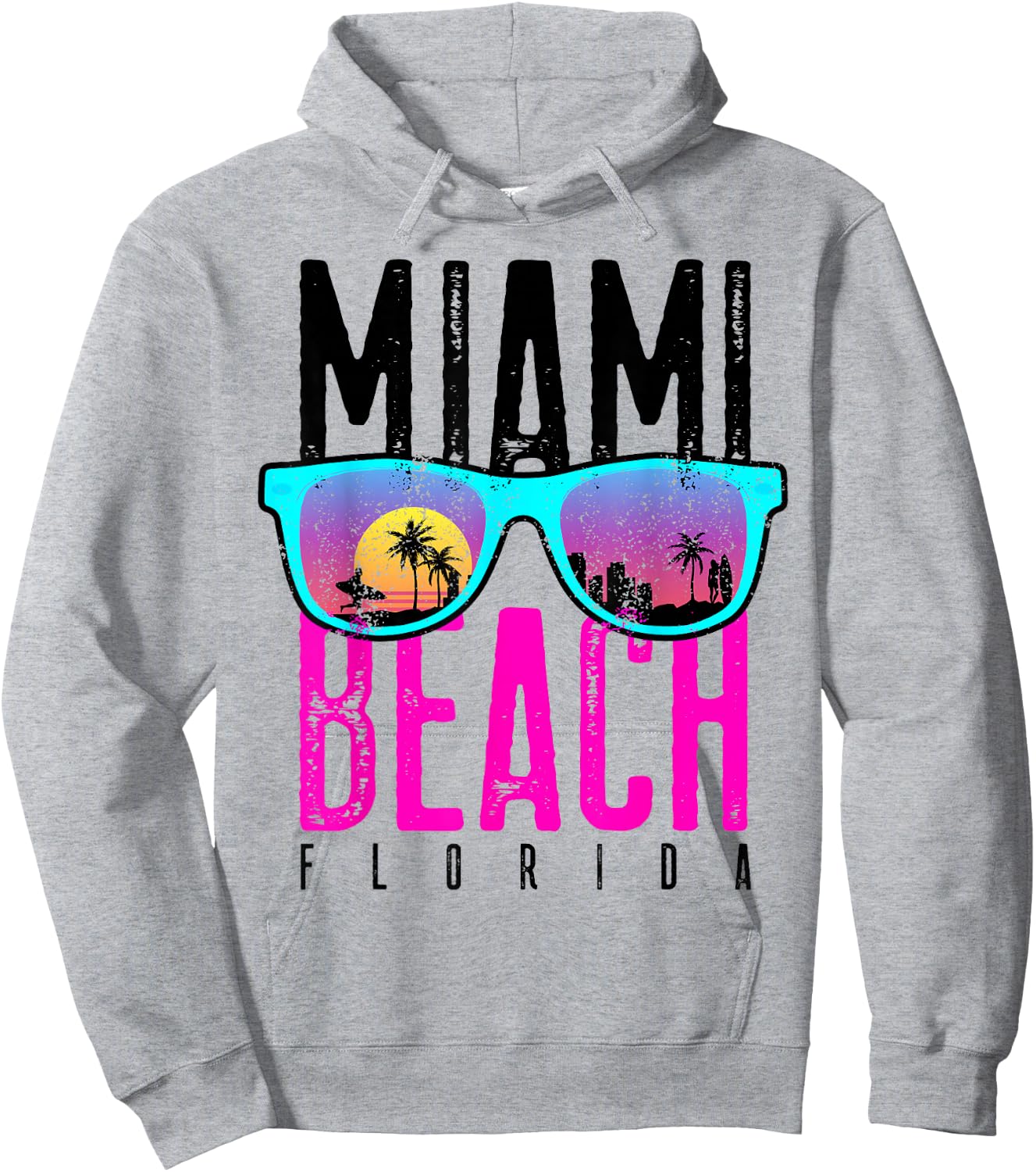 Miami Beach Shirt Florida Sunset Retro Souvenir Surf Miami Hoodie - Hoodie | Ash
