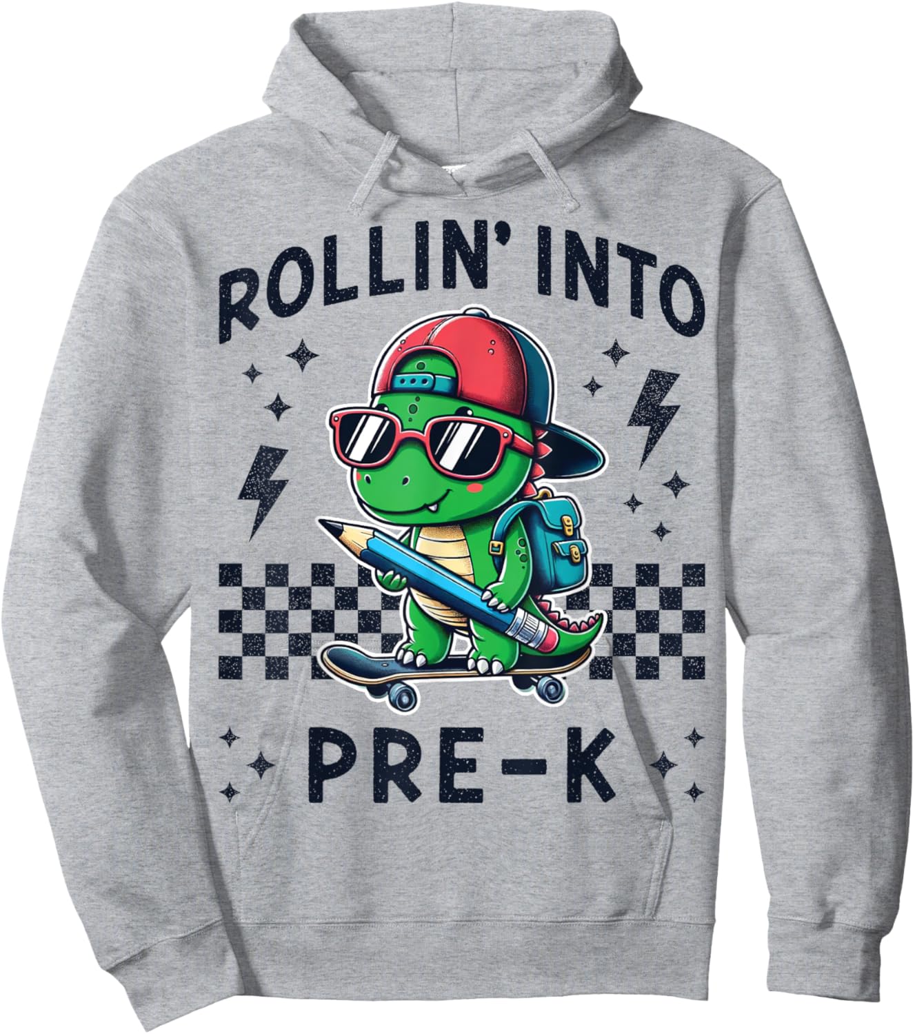 Rollin Into Pre K Dinosaur First Day Pre-K Im Ready for PreK Hoodie - Hoodie | Ash