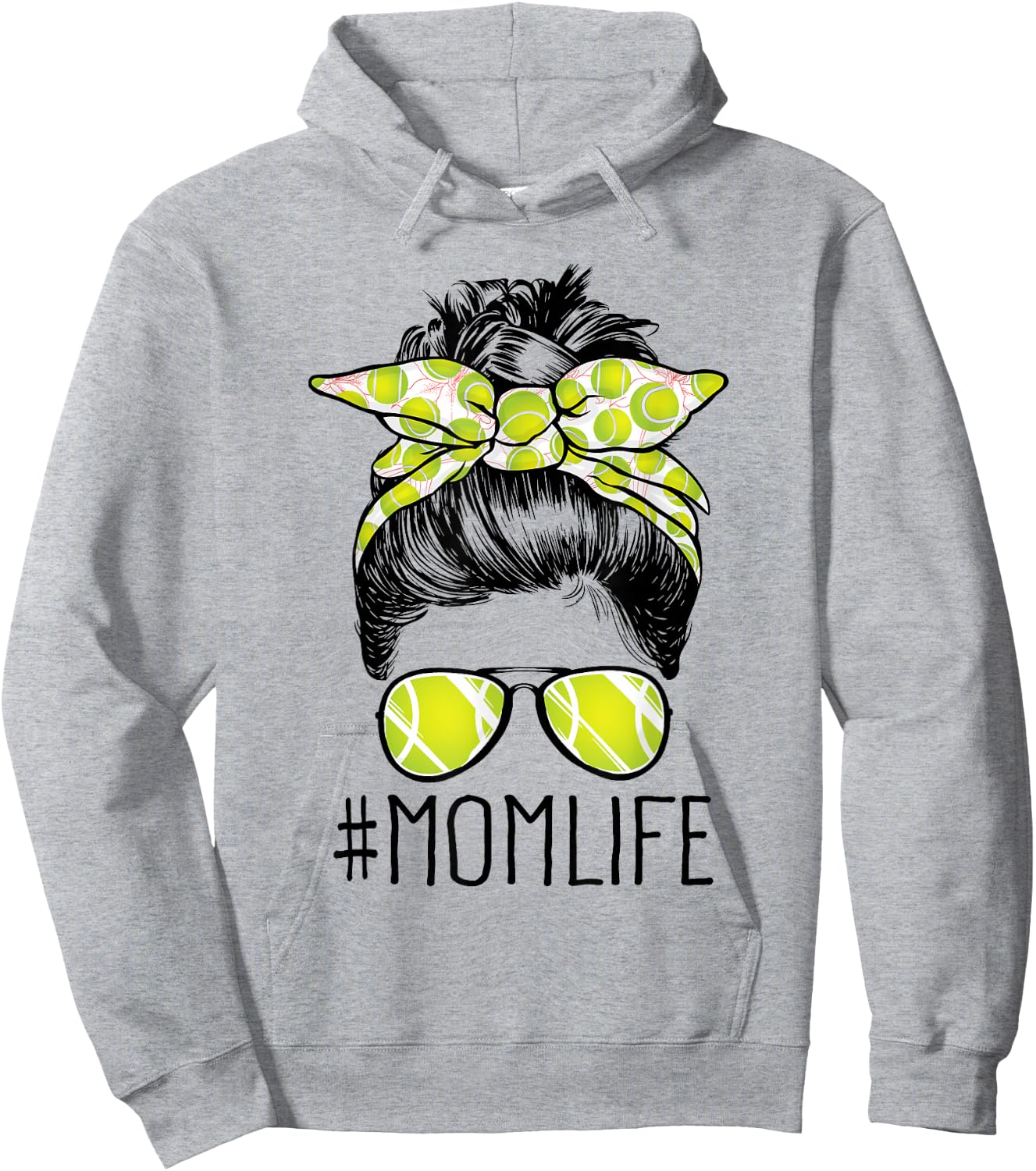 Mom Life Tennis Mom Mothers Day 2021 Messy Bun Funny Hoodie - Hoodie | Ash