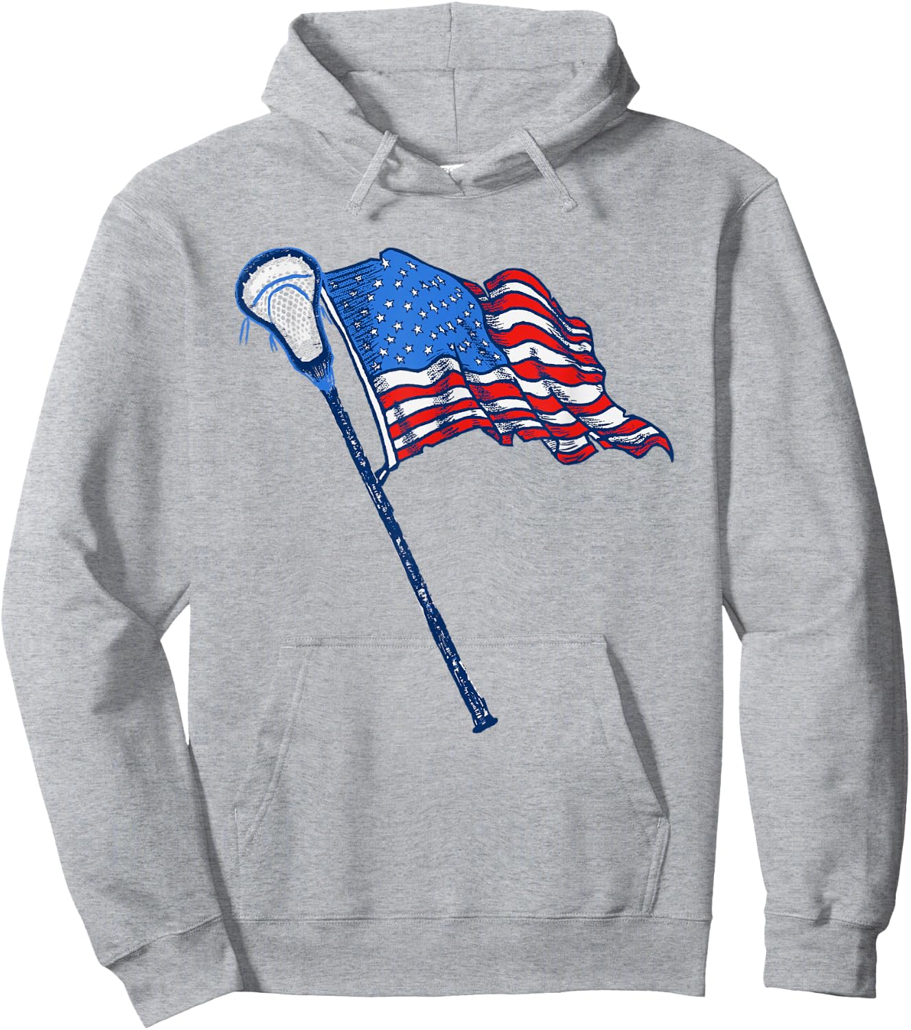Retro USA American Flag Lacrosse Stick 80's Style Hoodie - Hoodie | Ash