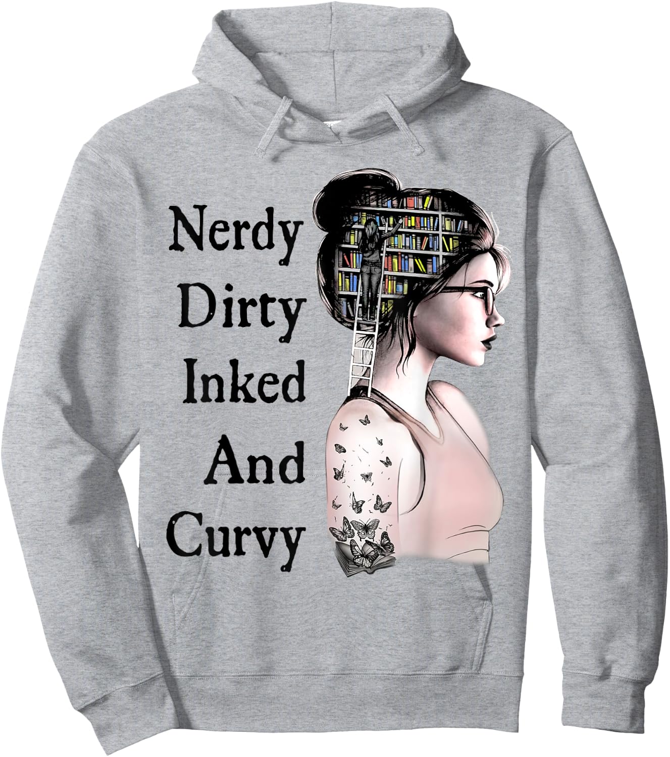 Nerdy Dirty Inked & Curvy Reading Lovers Tattoo Gifts Hoodie - Hoodie | Ash