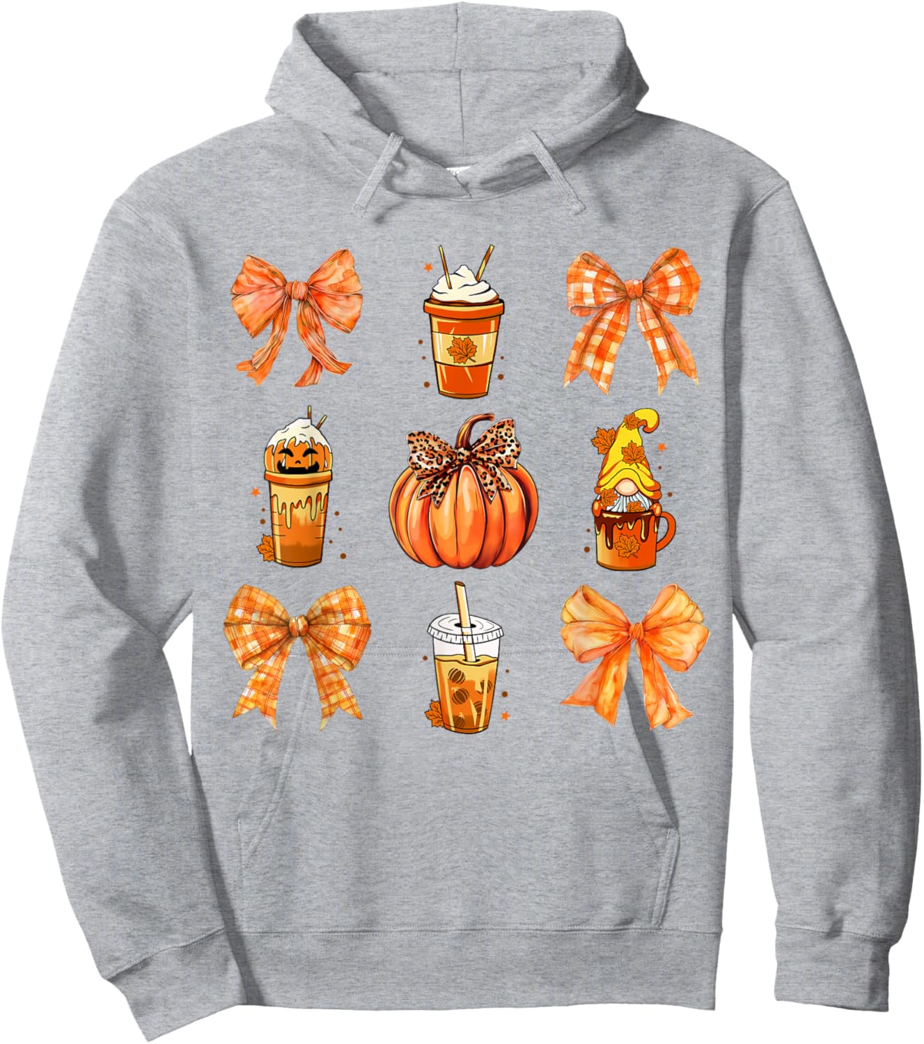 Fall Coffee Pumpkin Spice Latte Iced Bow Autumn Coffee Hoodie - Hoodie | Ash