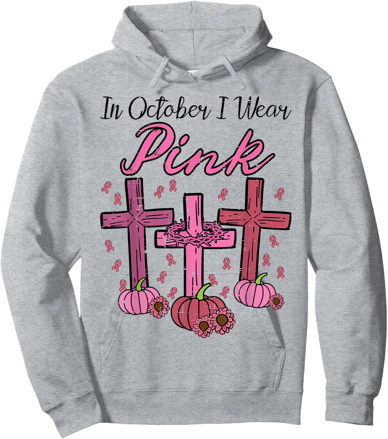 Breast Cancer Cross Pumpkin October Wear Pink Women Men Kids Hoodie - Hoodie | Ash