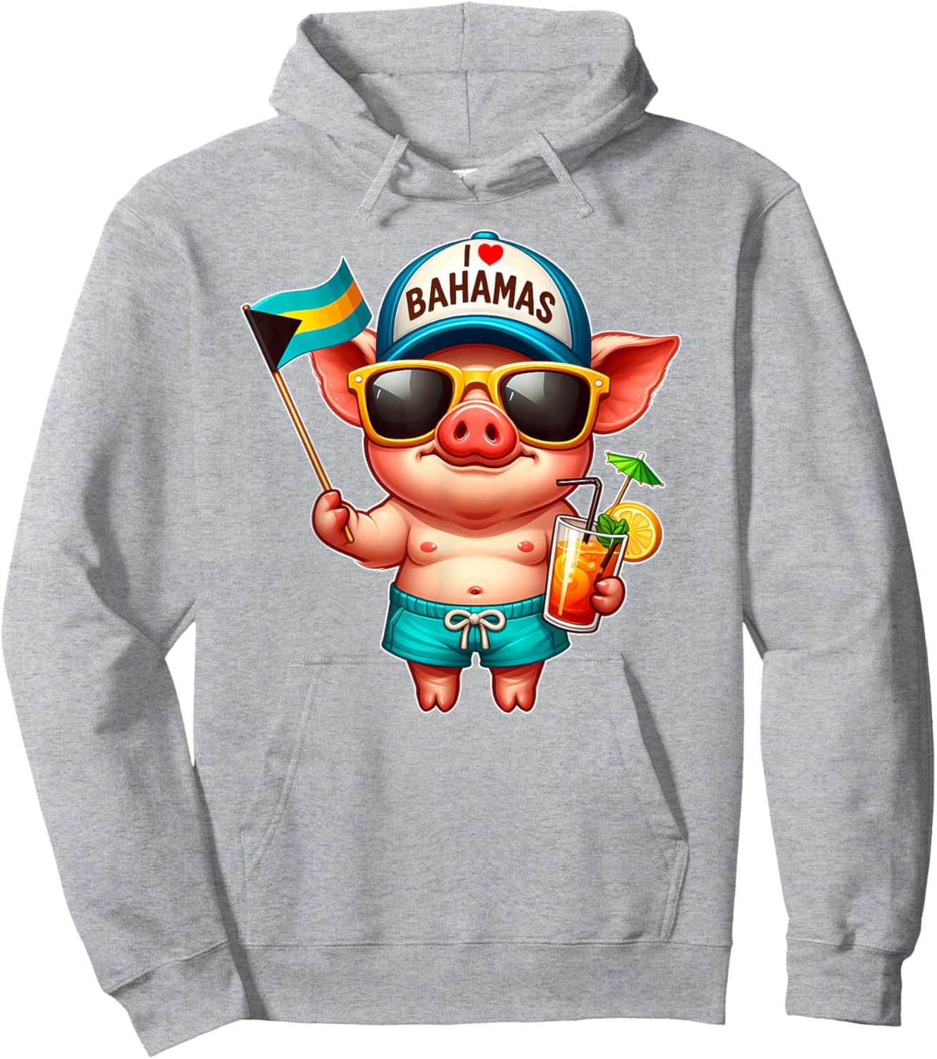 I LOVE BAHAMAS Swimming Pig Souvenir Bahamas flag Nassau Hoodie - Hoodie | Ash