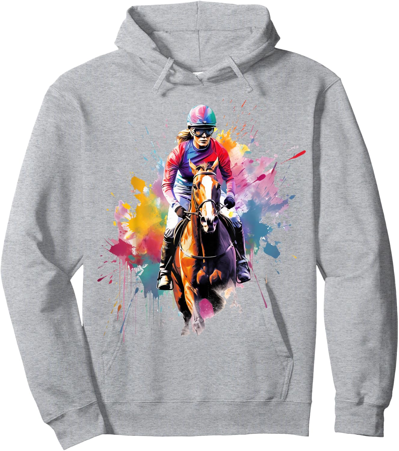 Colorful Jockey Girl on Horse Racing Hoodie - Hoodie | Ash
