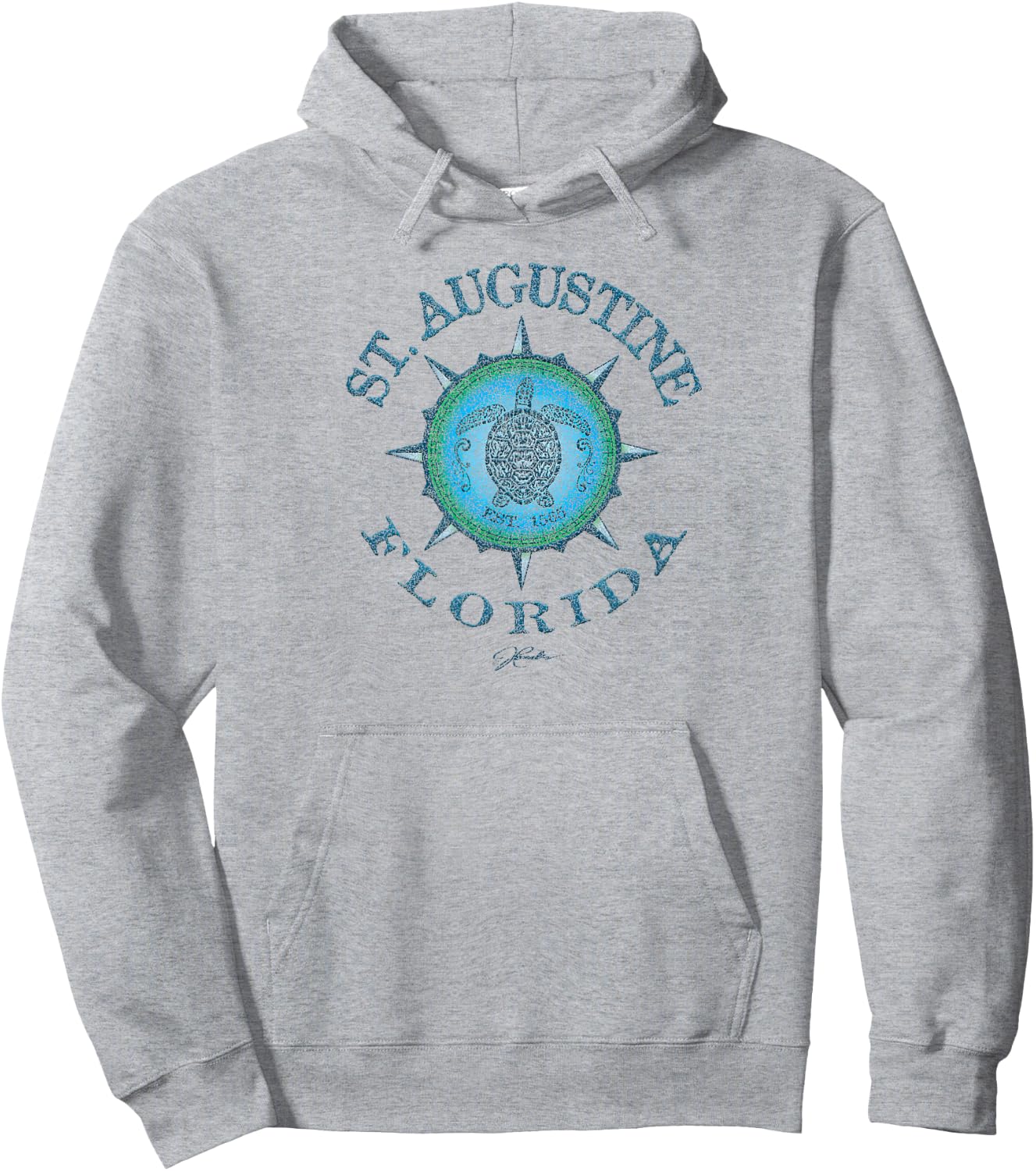 JCombs: St. Augustine, FL, Sea Turtle on Windrose Hoodie - Hoodie | Ash