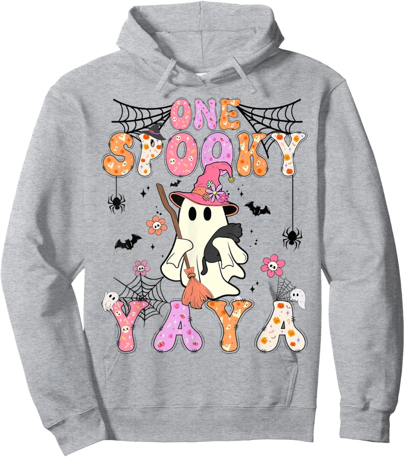 Groovy One Spooky Yaya Retro Halloween Cute Ghost Hoodie - Hoodie | Ash