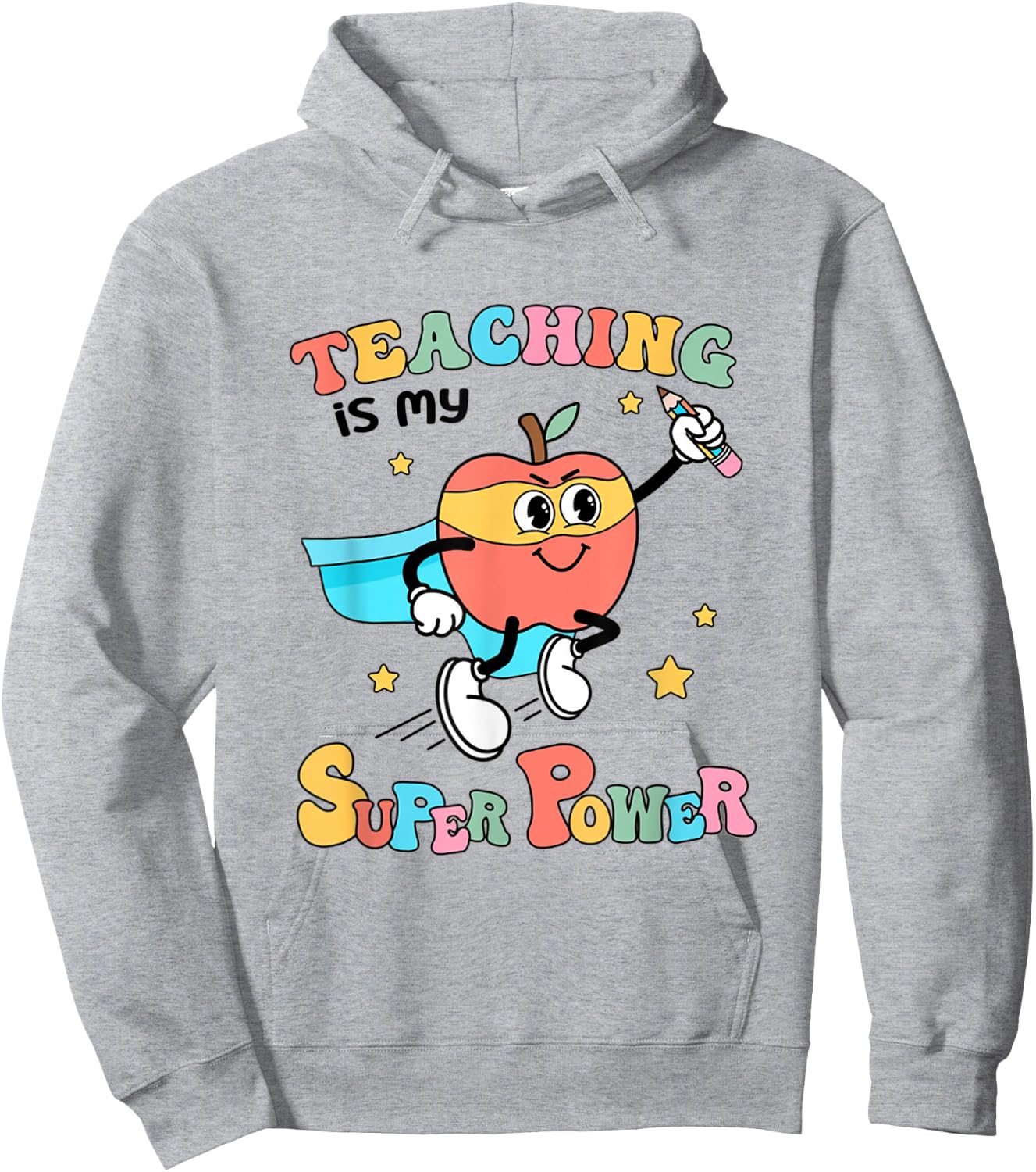 Retro Teaching Is My Superpower Apple Teacher Appreciation Hoodie - Hoodie | Ash