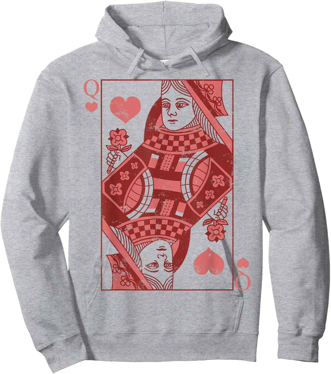 Queen of Hearts Classic Card Game Icon Valentine Graphic Hoodie - Hoodie | Ash