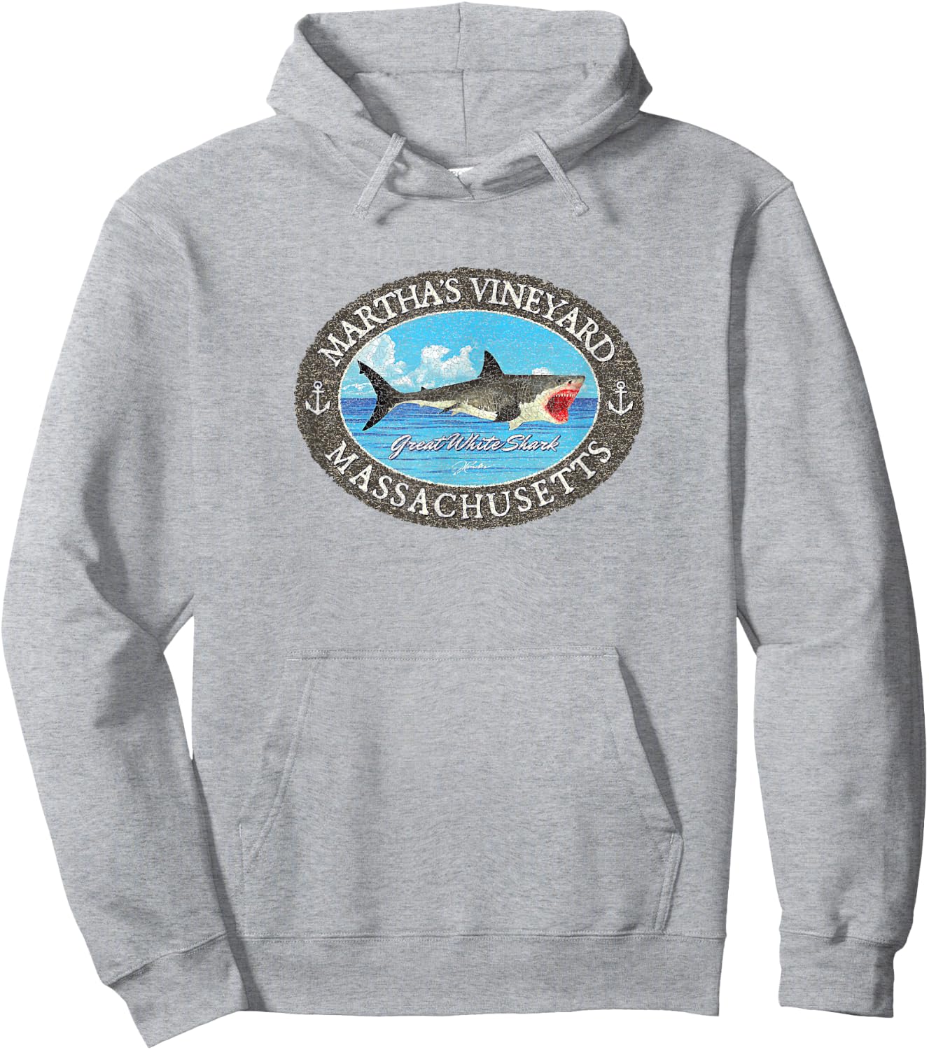 JCombs: Martha's Vineyard, MA, Great White Shark and Sea Hoodie - Hoodie | Ash