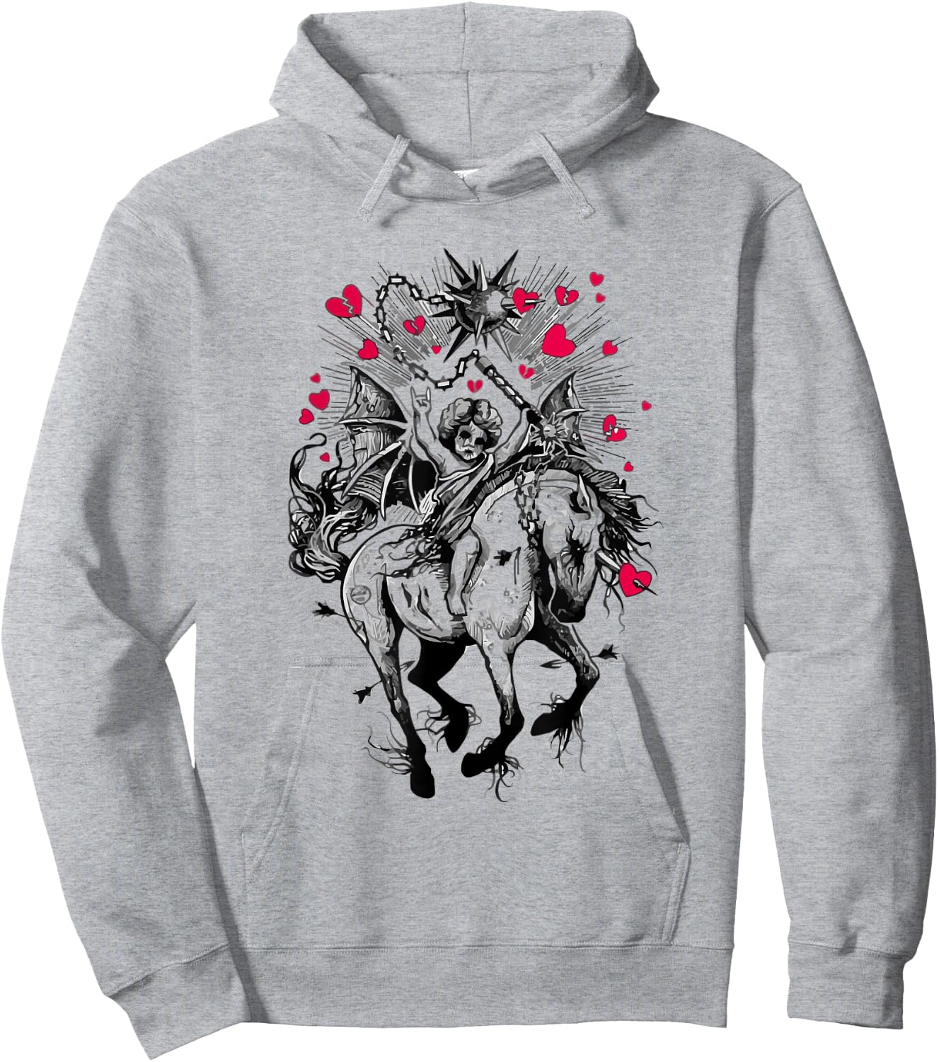 Fallen Angel on Demon Horse Aesthetic Horror Occult Hoodie - Hoodie | Ash