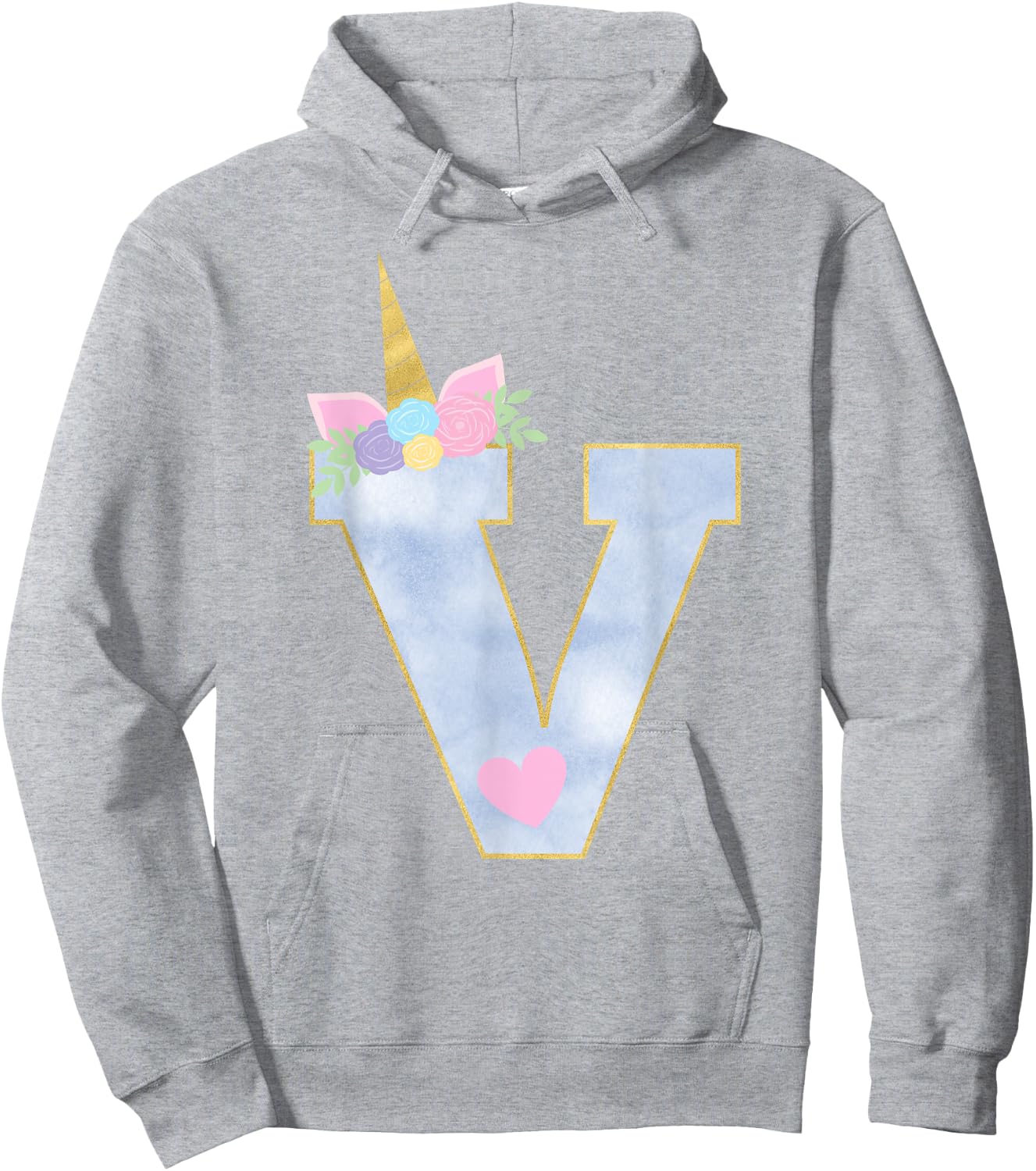 Initial Letter V Unicorn Monogram for Girls Unicorn Birthday Hoodie - Hoodie | Ash