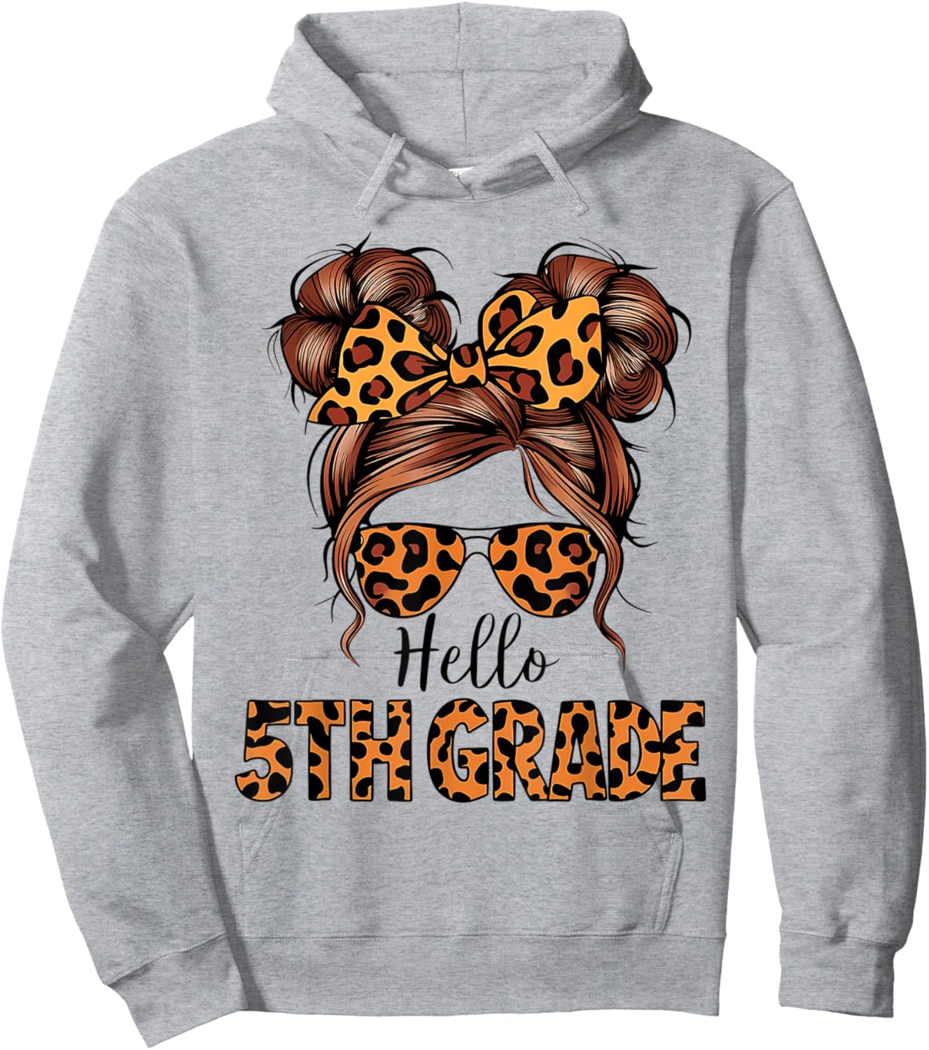 Hello 5th Grade Messy Hair Bun Girl Back To School First Day Hoodie - Hoodie | Ash